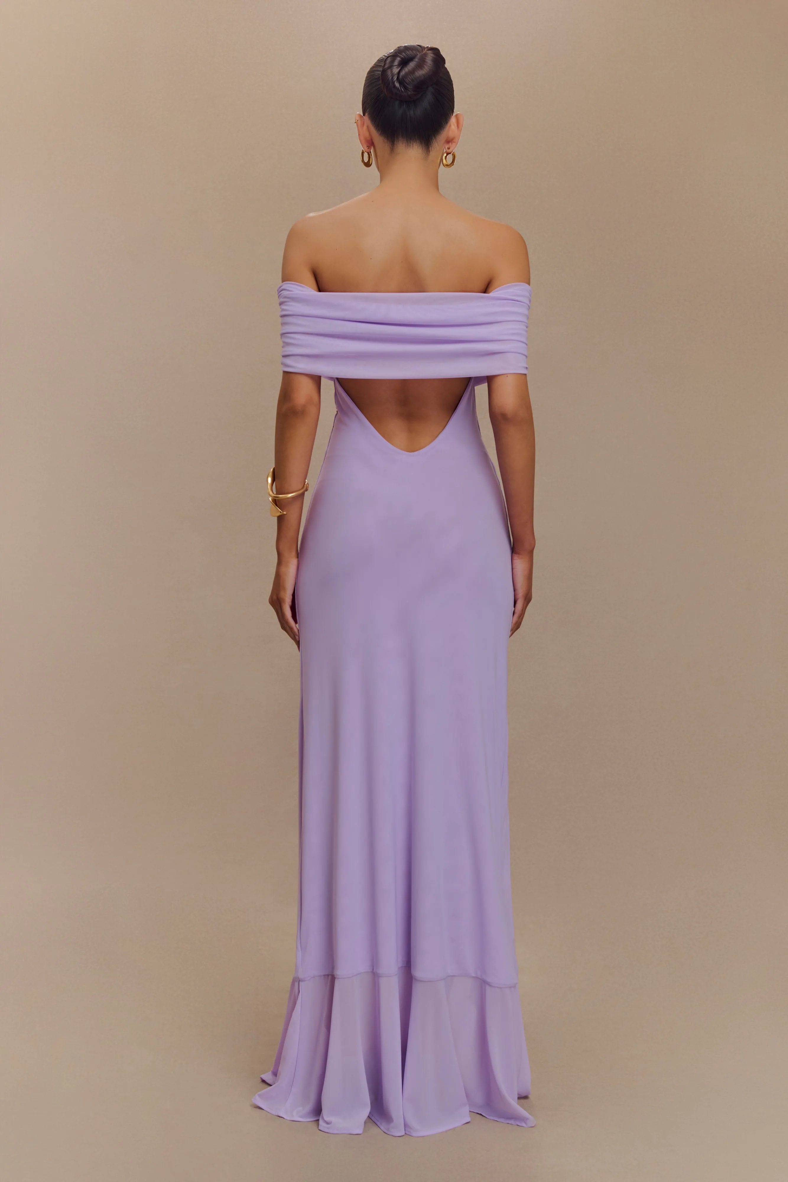 Audrey Off Shoulder Mesh Maxi Dress - Lilac sold by Meshki product image thumbnail 2