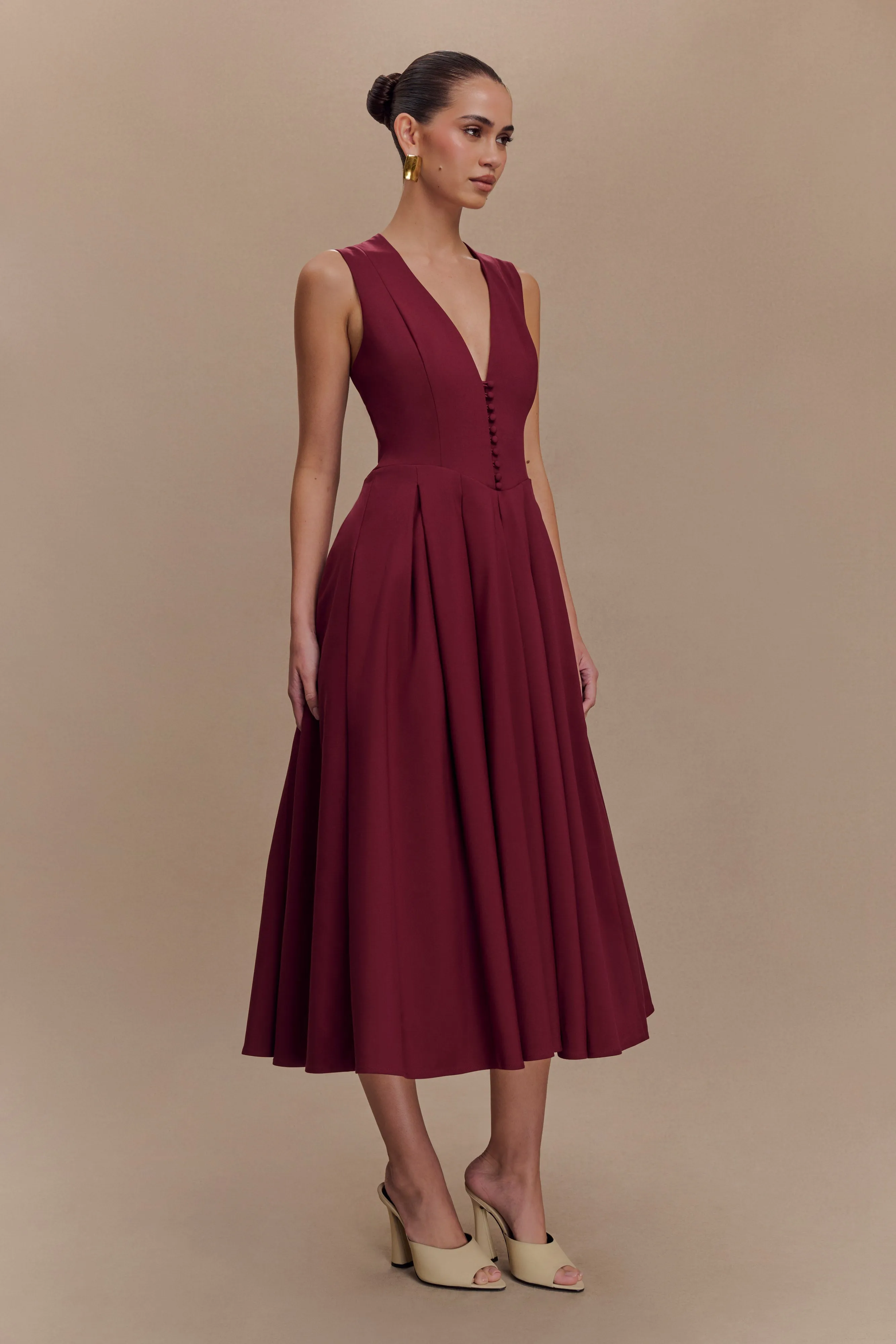 Keely Cotton Sleeveless Midi Dress - Wine sold by Meshki product image thumbnail 4