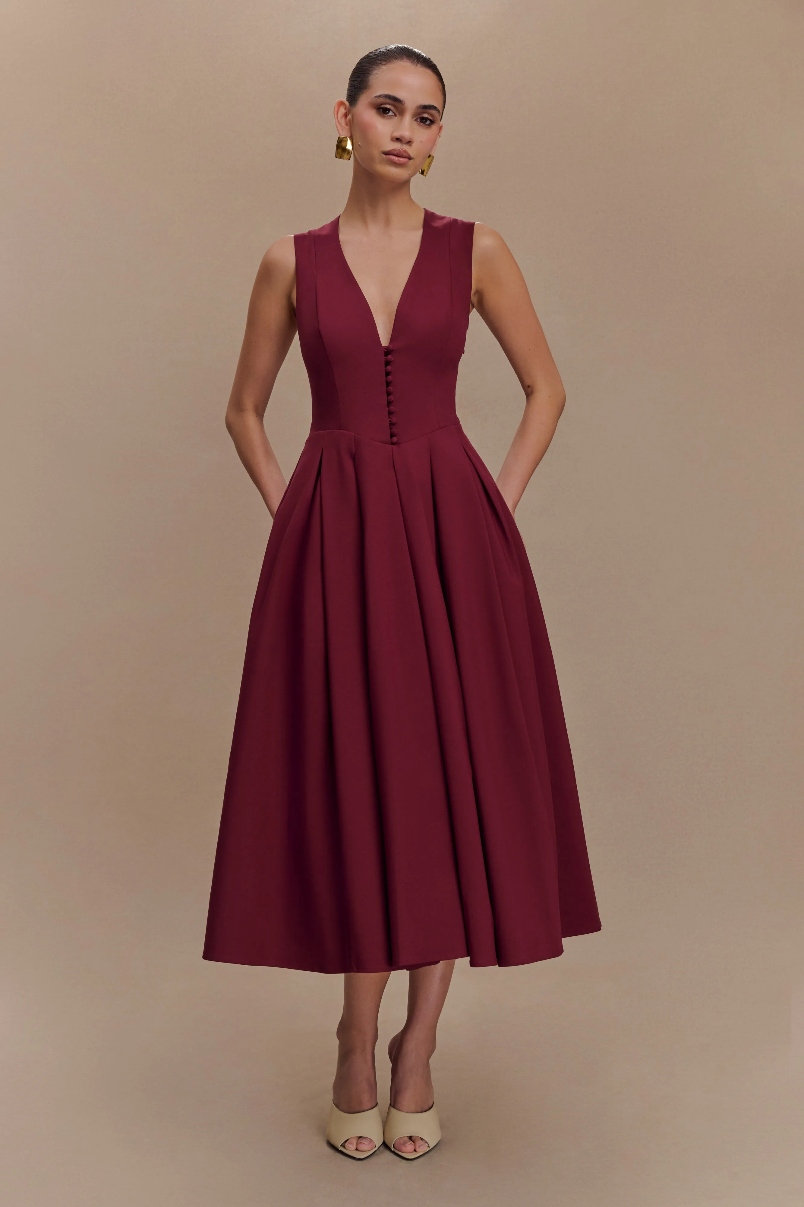 Keely Cotton Sleeveless Midi Dress - Wine sold by Meshki product image thumbnail 5