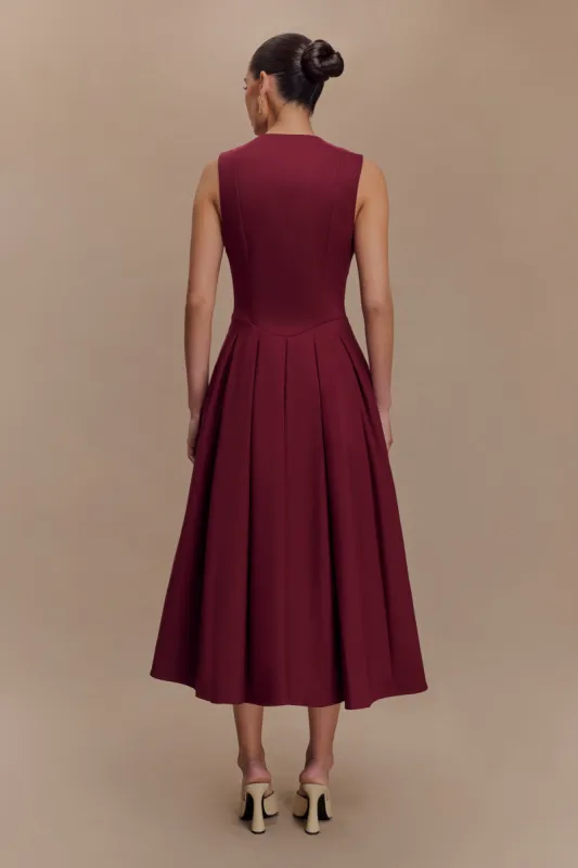 Keely Cotton Sleeveless Midi Dress - Wine | Parallel