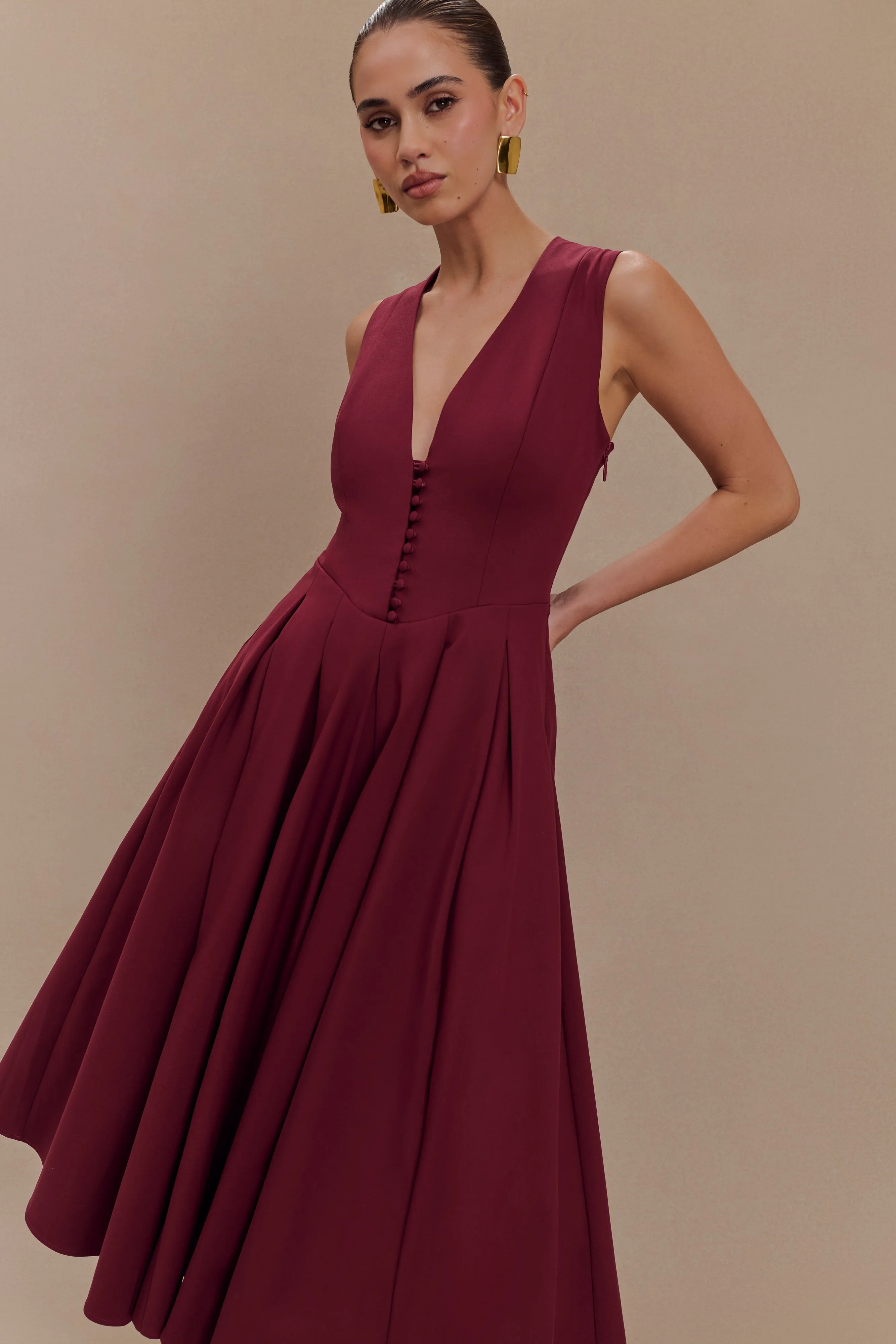 Keely Cotton Sleeveless Midi Dress - Wine sold by Meshki product image thumbnail 3