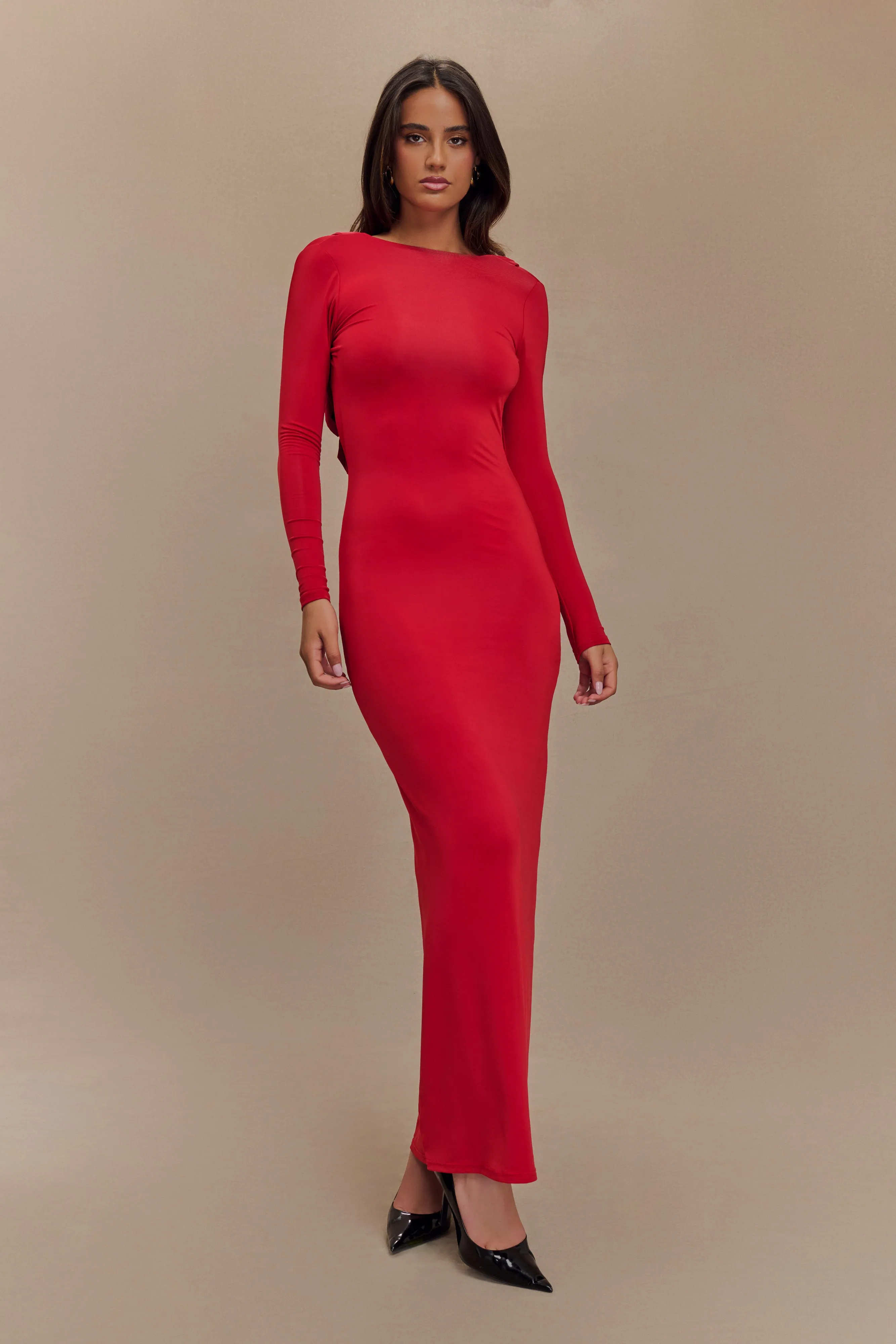 Bennett Slinky Long Sleeve Maxi Dress - Ruby sold by Meshki product image thumbnail 5