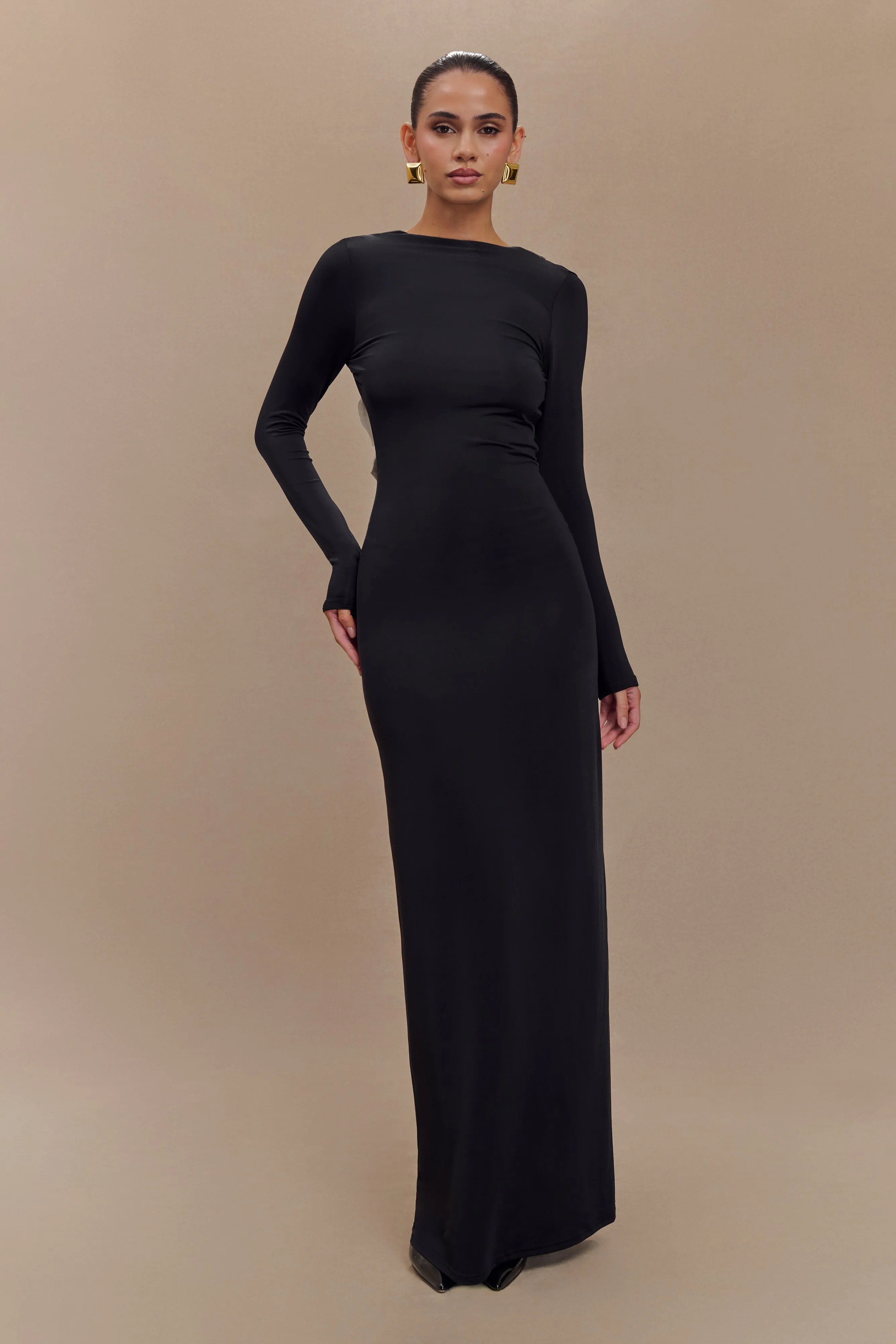 Bennett Slinky Long Sleeve Maxi Dress - Black/White sold by Meshki product image thumbnail 2