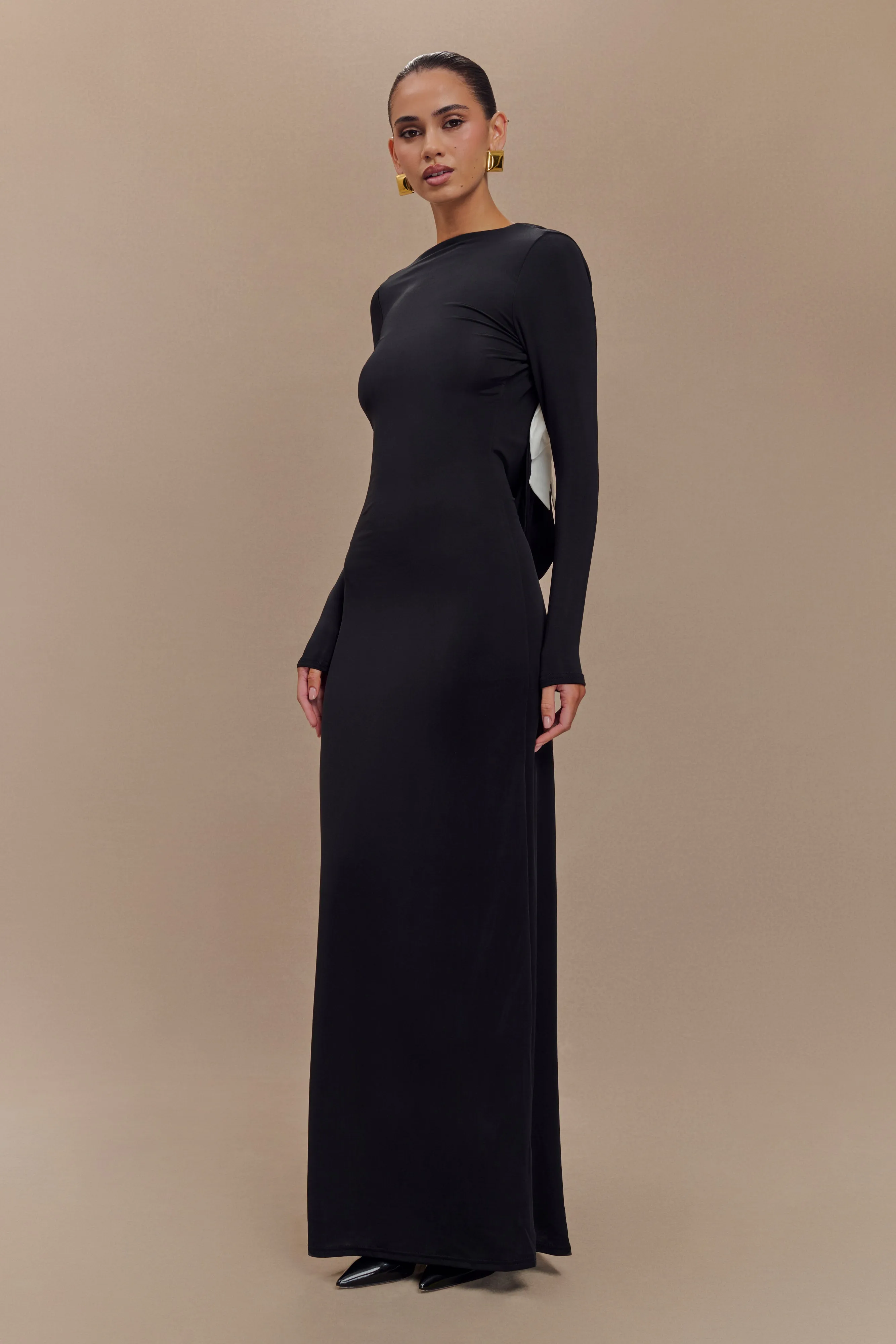 Bennett Slinky Long Sleeve Maxi Dress - Black/White sold by Meshki product image thumbnail 4