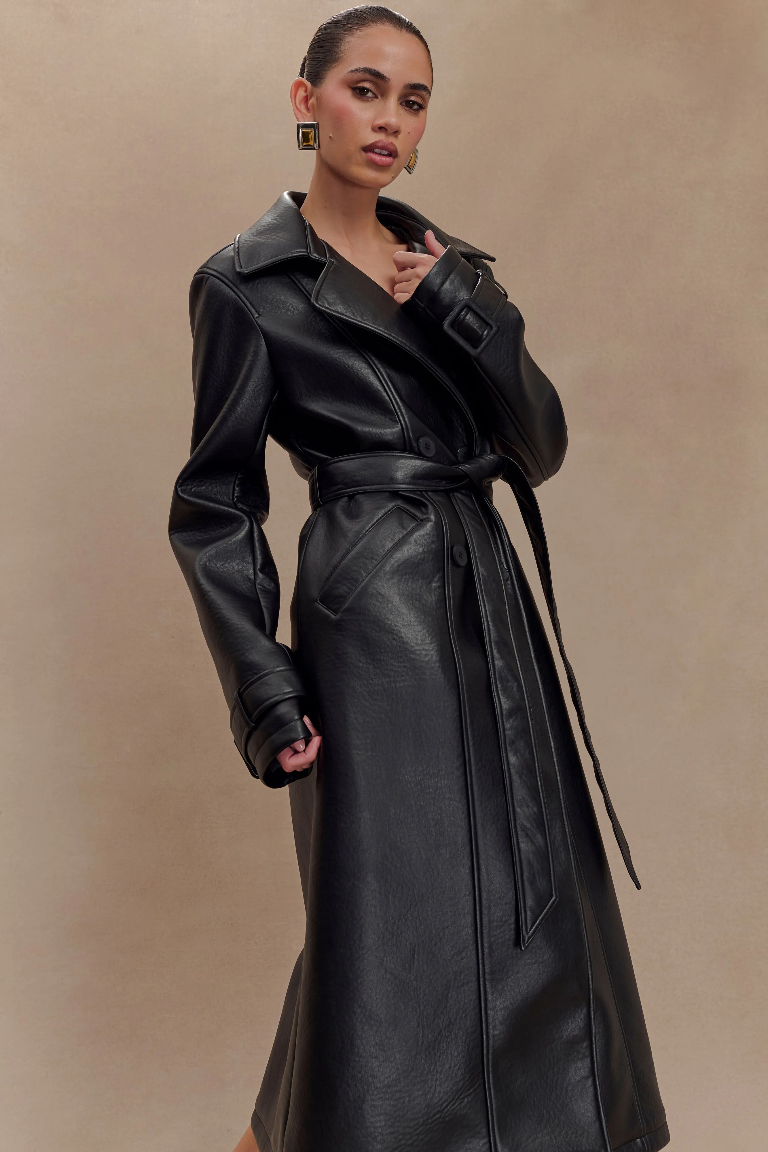 Tarah Faux Leather Trench Coat - Black sold by Meshki product image thumbnail 4