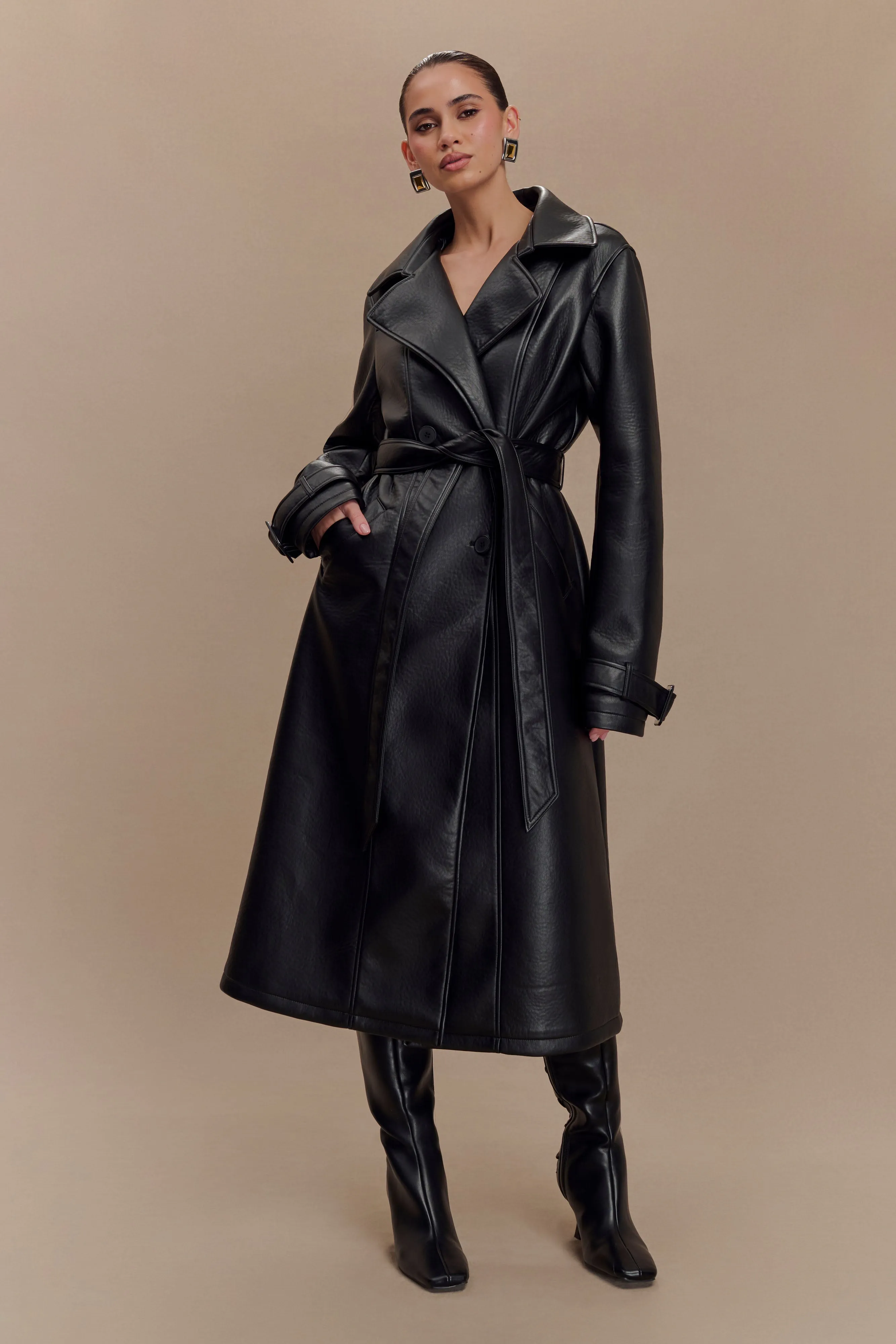 Tarah Faux Leather Trench Coat - Black sold by Meshki product image thumbnail 5
