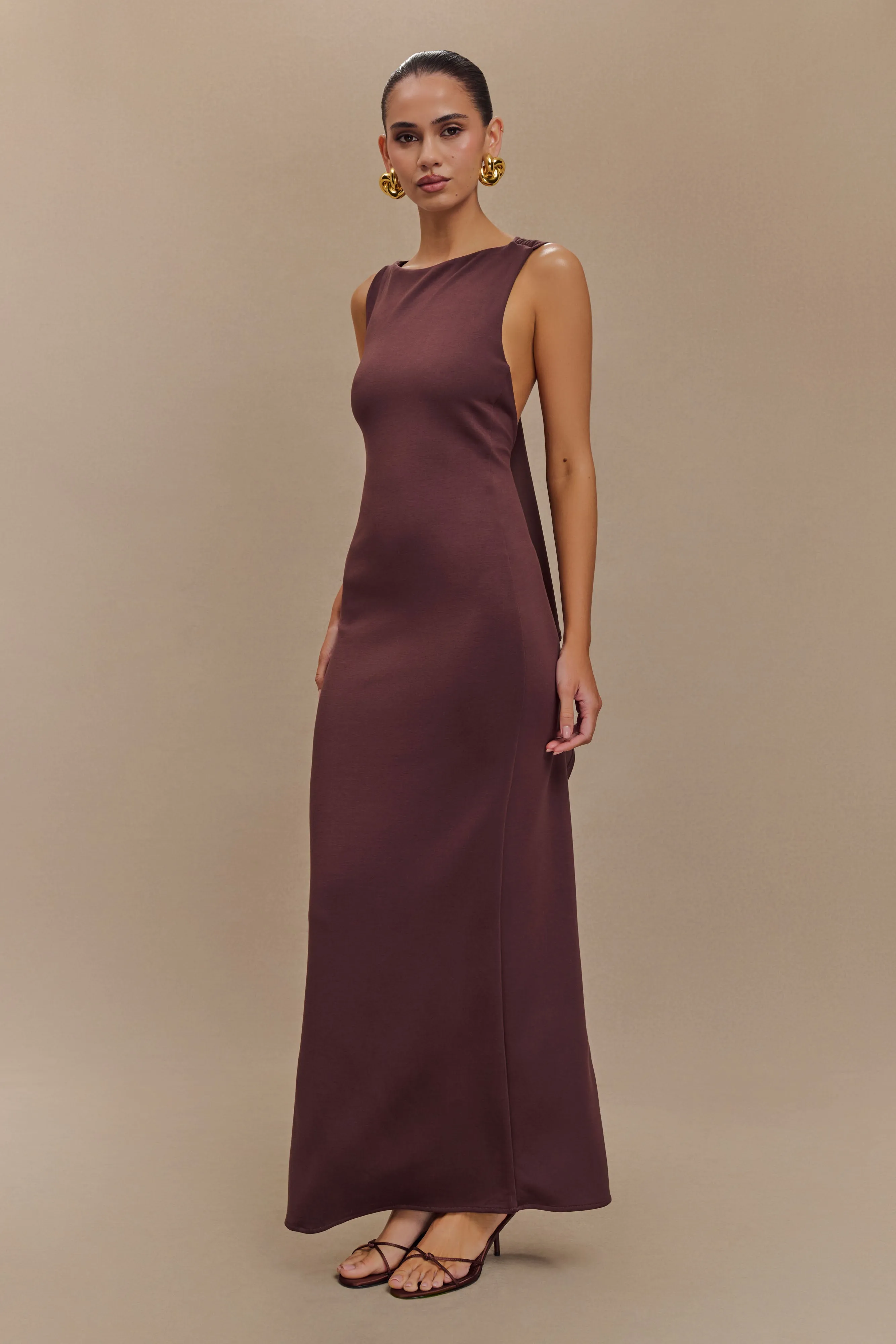 Catelyn Asymmetrical Scuba Jersey Midi Dress - Cacao Brown sold by Meshki product image thumbnail 4
