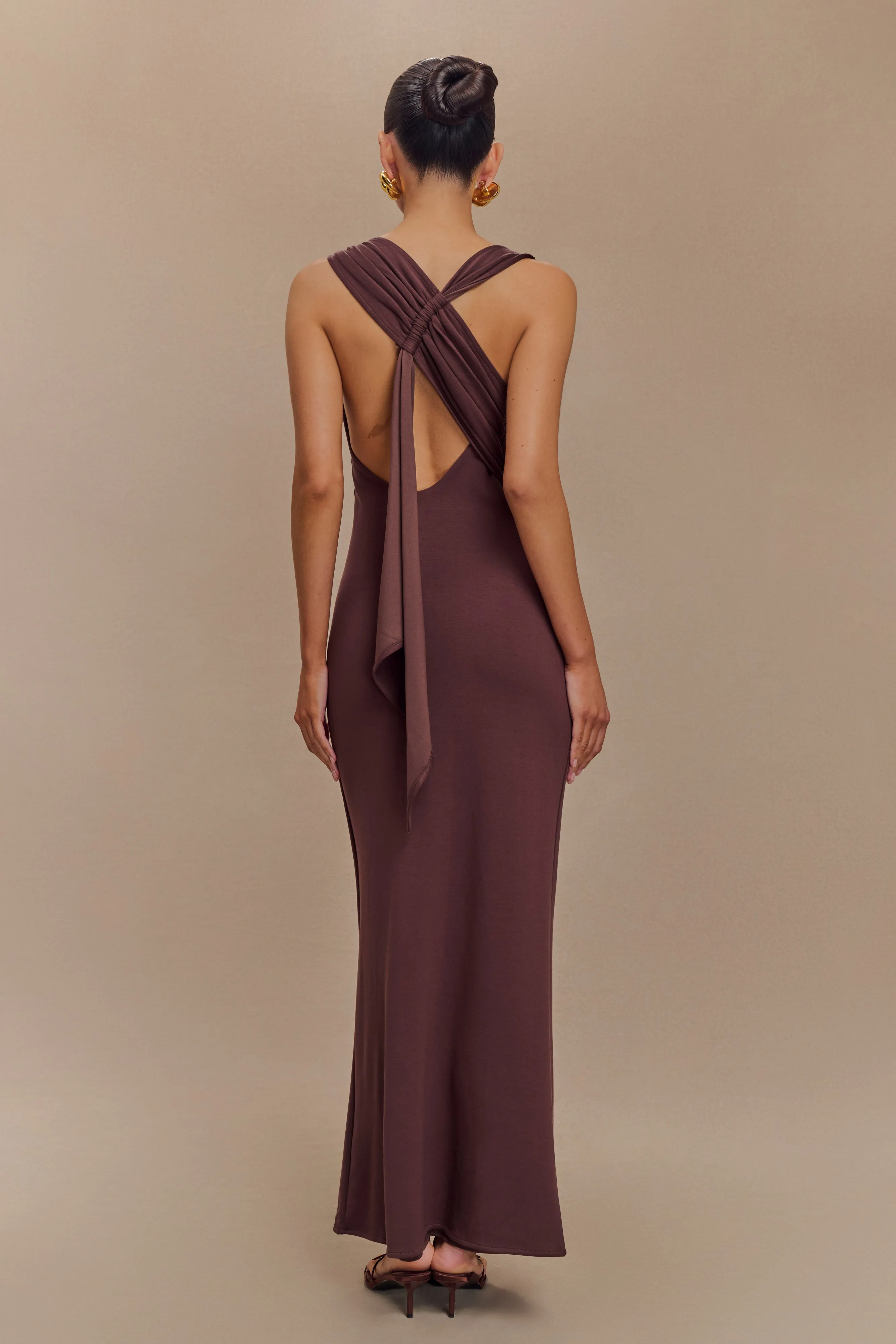 Catelyn Asymmetrical Scuba Jersey Midi Dress - Cacao Brown sold by Meshki product image thumbnail 2