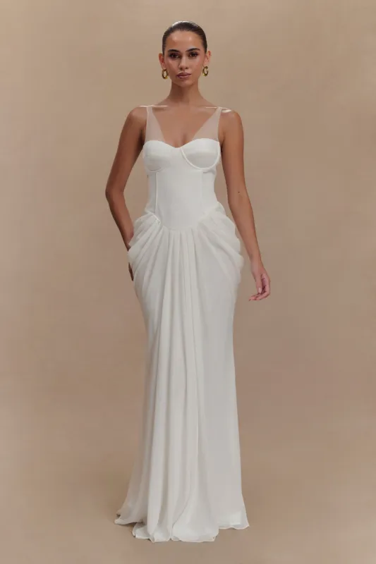 Roxanne Velvet Corset Maxi Dress - White sold by Meshki