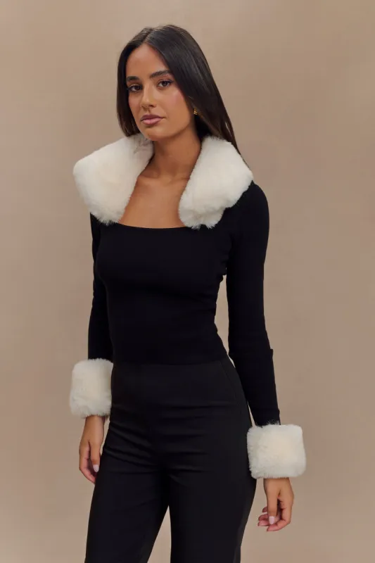 Cressida Faux Fur Knit Long Sleeve Top - Black/White sold by Meshki