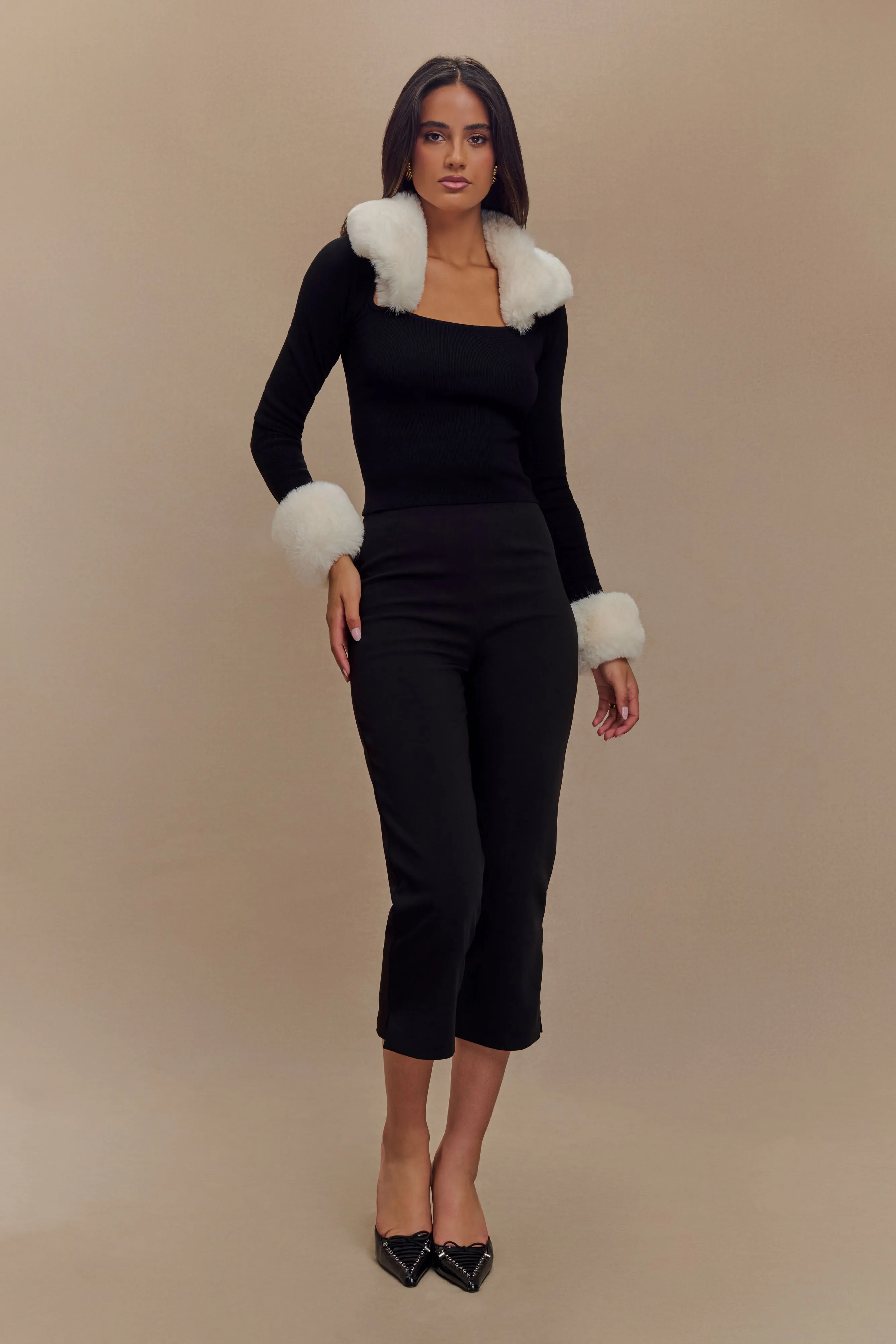 Cressida Faux Fur Knit Long Sleeve Top - Black/White sold by Meshki product image thumbnail 2