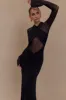 Tania Slinky And Mesh Long Sleeve Maxi Dress - Black sold by Meshki