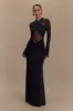 Tania Slinky And Mesh Long Sleeve Maxi Dress - Black sold by Meshki