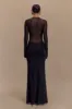 Tania Slinky And Mesh Long Sleeve Maxi Dress - Black sold by Meshki