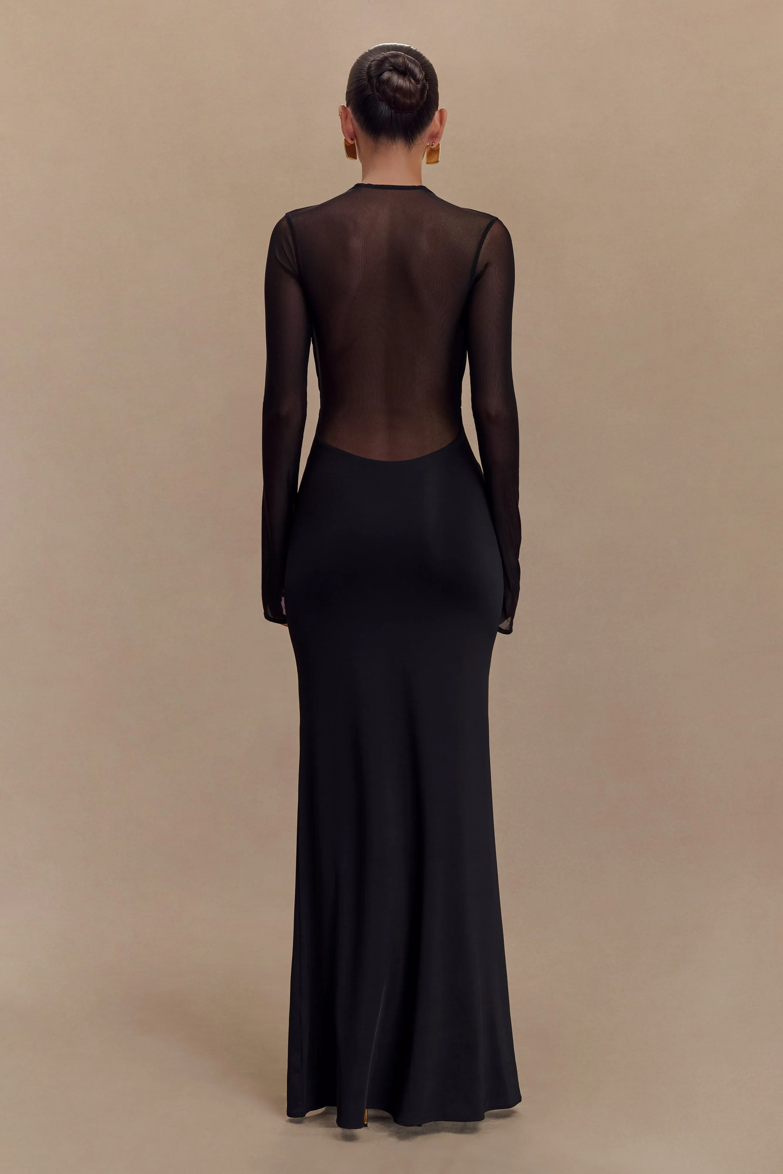 Tania Slinky And Mesh Long Sleeve Maxi Dress - Black sold by Meshki product image thumbnail 2