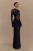 Tania Slinky And Mesh Long Sleeve Maxi Dress - Black sold by Meshki