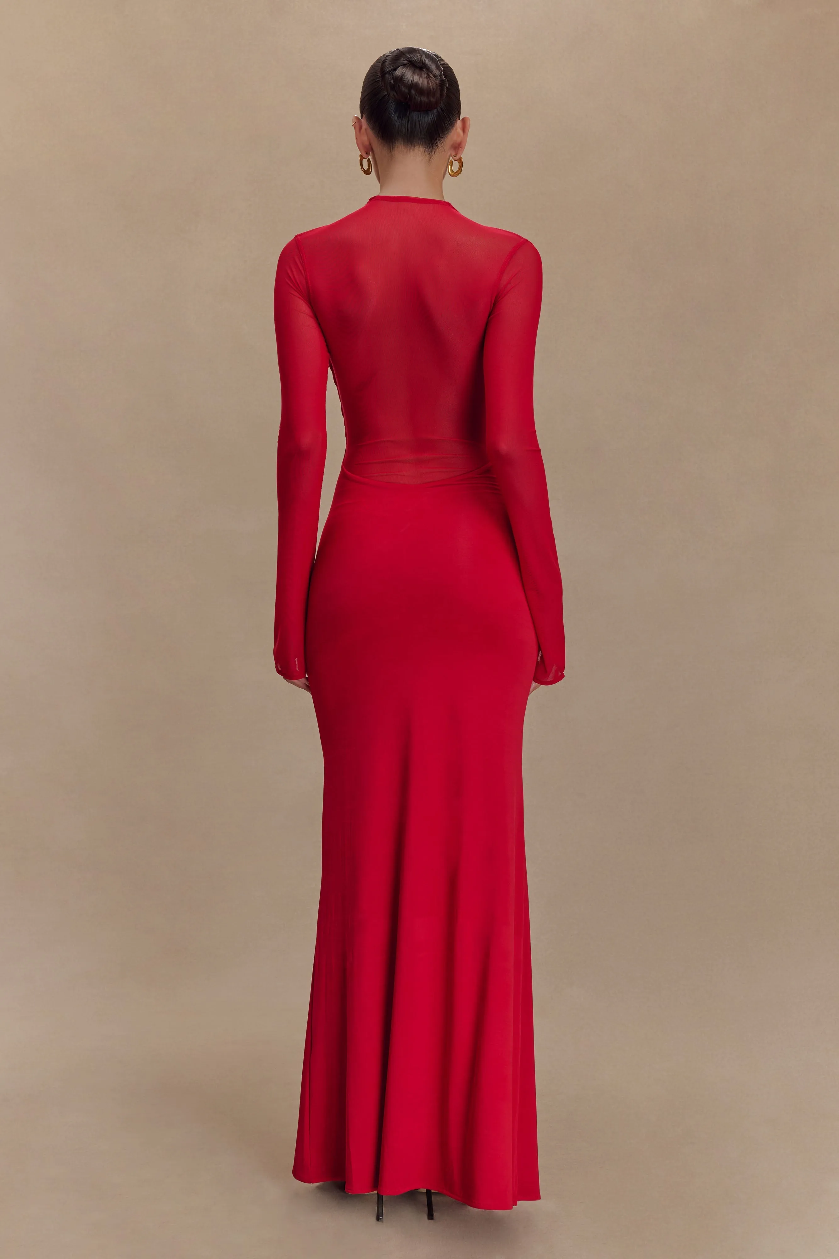 Tania Slinky And Mesh Long Sleeve Maxi Dress - Ruby sold by Meshki product image thumbnail 2