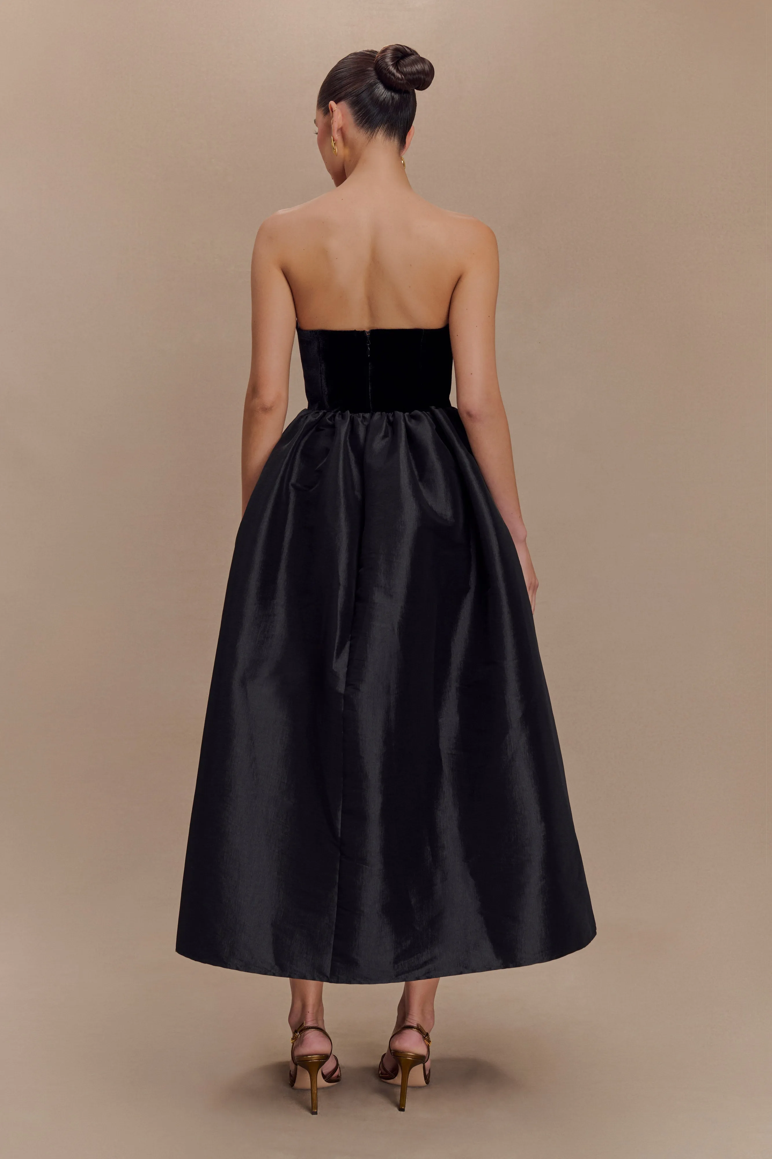 Flora Strapless Velvet Midi Dress - Black sold by Meshki product image thumbnail 2