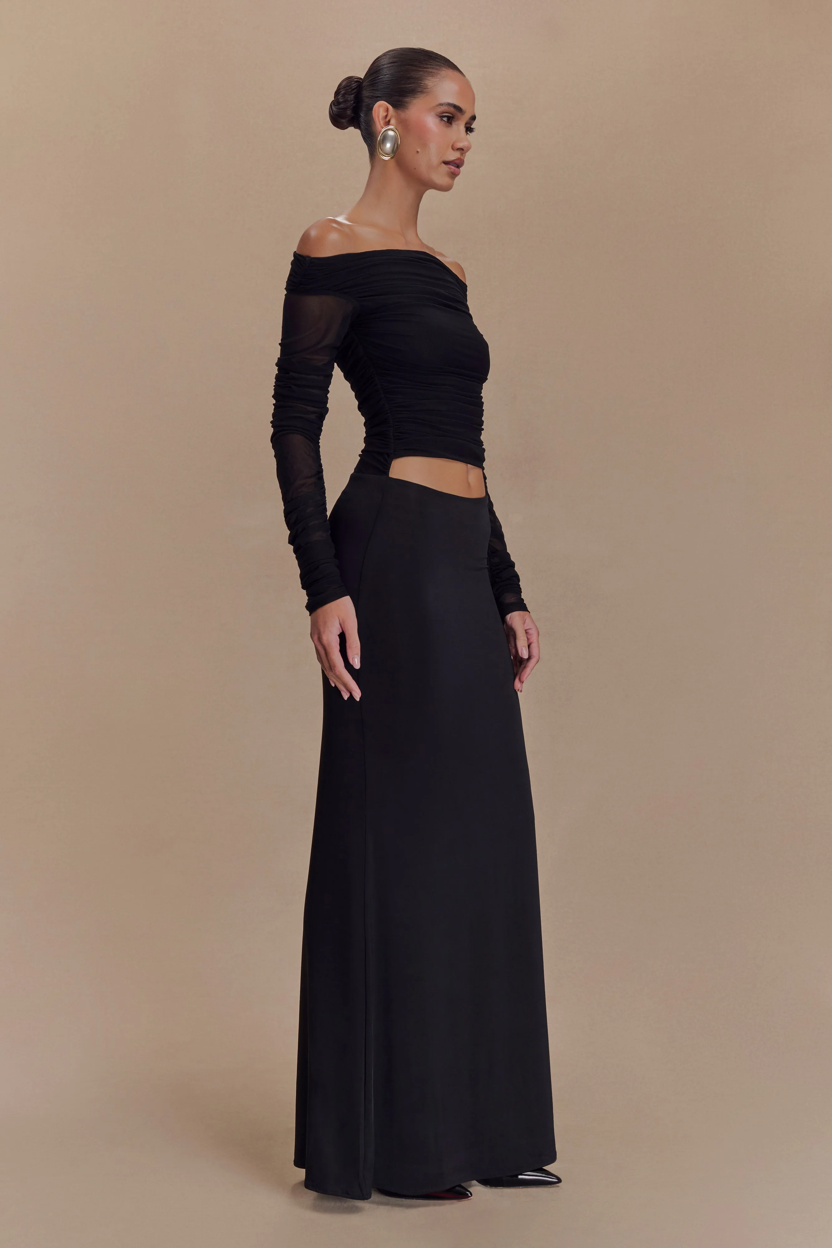 Darla Mesh And Slinky Off Shoulder Maxi Dress - Black sold by Meshki product image thumbnail 4