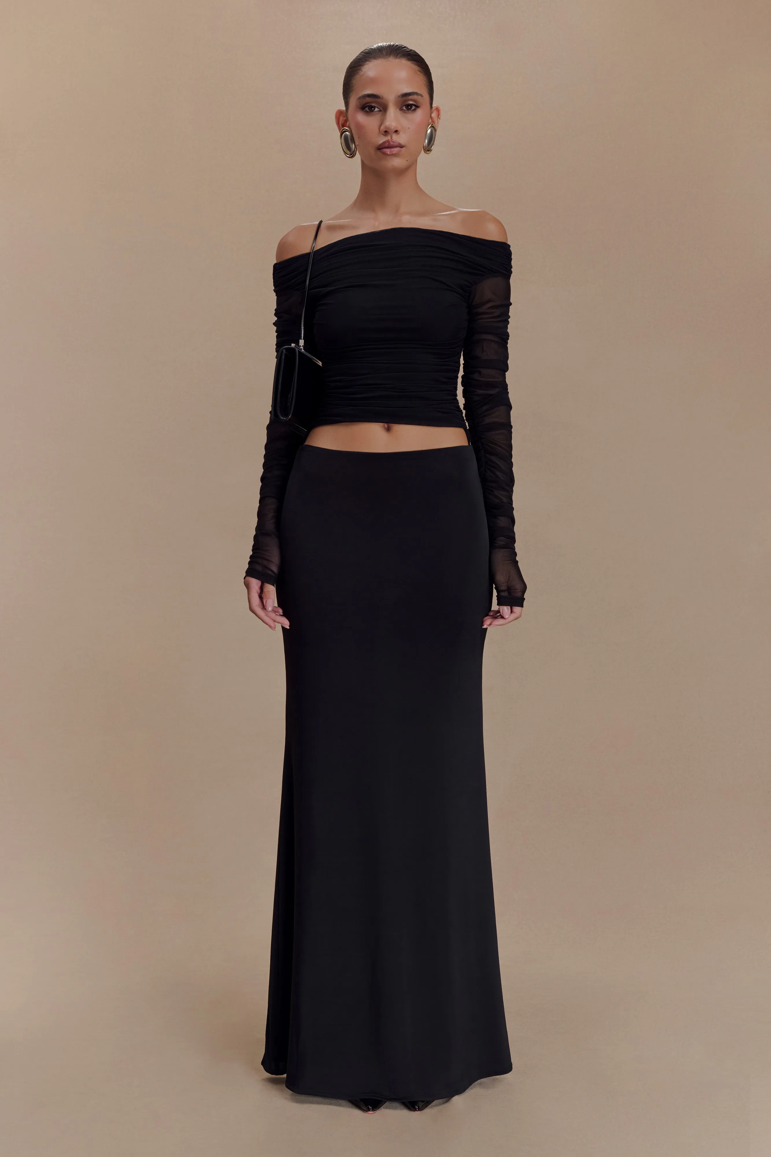 Darla Mesh And Slinky Off Shoulder Maxi Dress - Black sold by Meshki product image thumbnail 5
