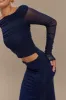 Darla Mesh And Slinky Off Shoulder Maxi Dress - Dark Navy sold by Meshki