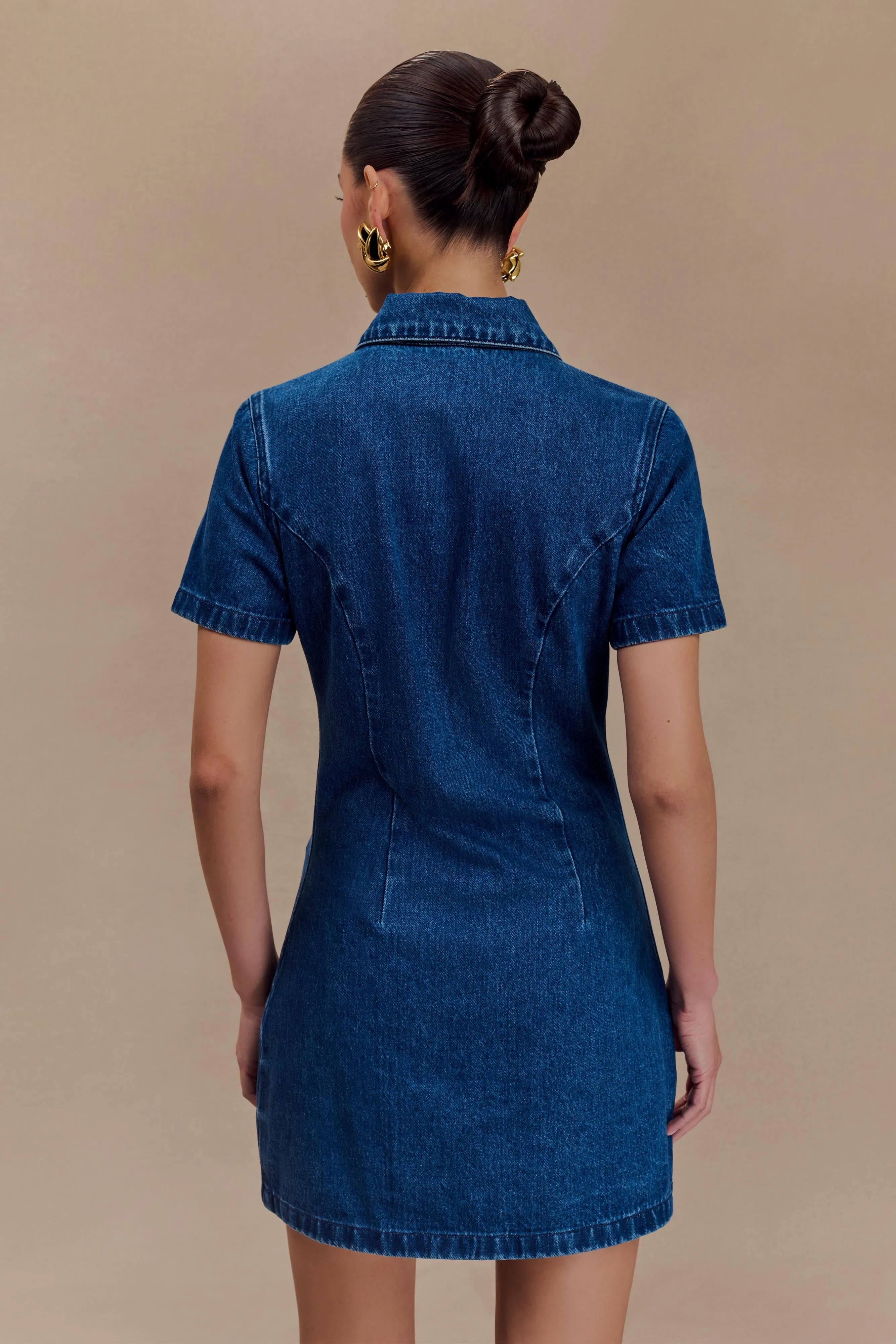 Leighton Denim Button Down Mini Dress - Dark Blue sold by Meshki product image thumbnail 2