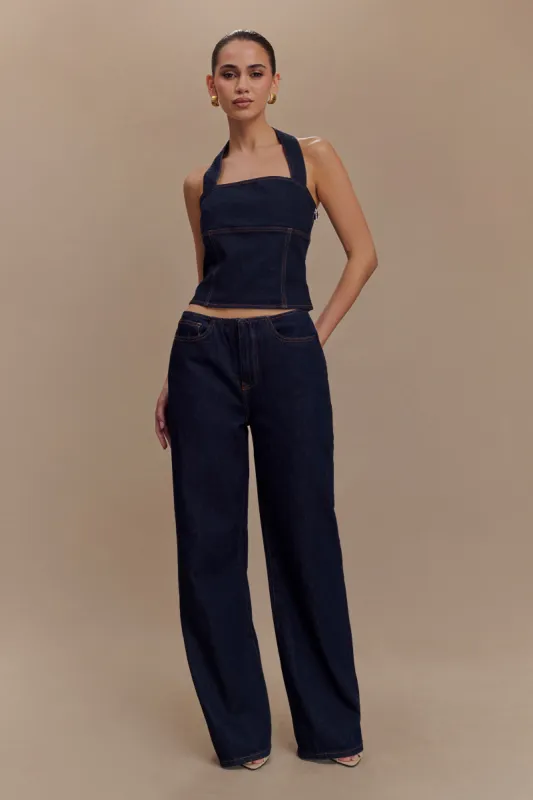 Dayna Denim Halter Top - Indigo Blue sold by Meshki