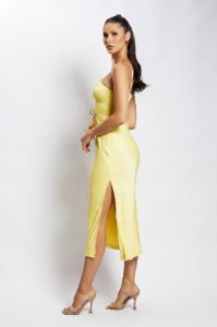 Cassie Ruched Cut Out Midi Dress - Yellow sold by Meshki