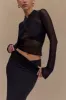 Tania Slinky And Mesh Long Sleeve Top - Black sold by Meshki