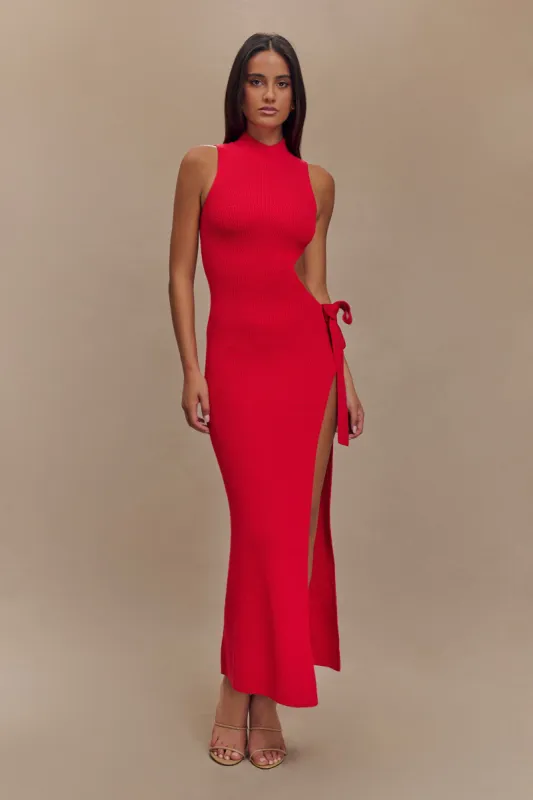 Stephanie Cut Out Knit Maxi Dress - Red sold by Meshki