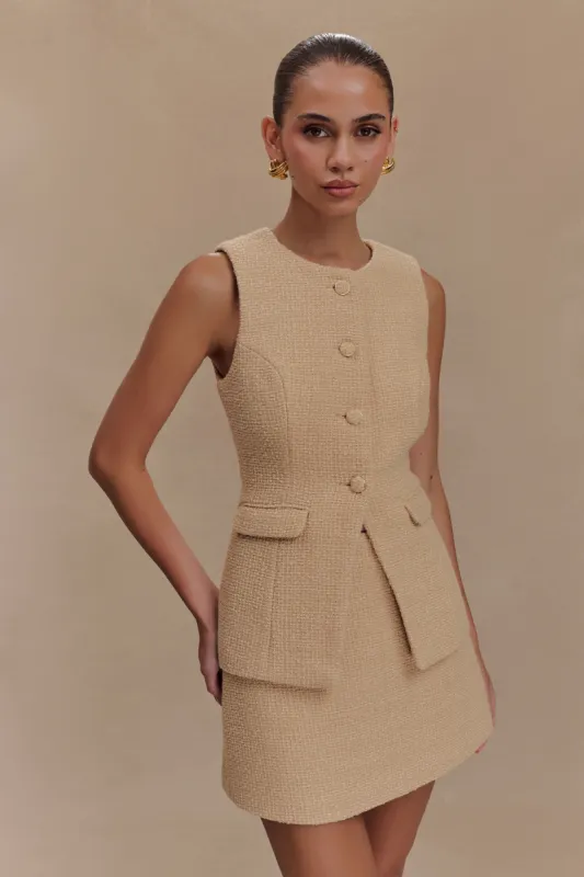 Camilla Boucle Sleeveless Vest - Light Taupe sold by Meshki