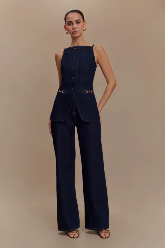 Ashton Sleeveless Button Denim Top - Indigo Blue sold by Meshki