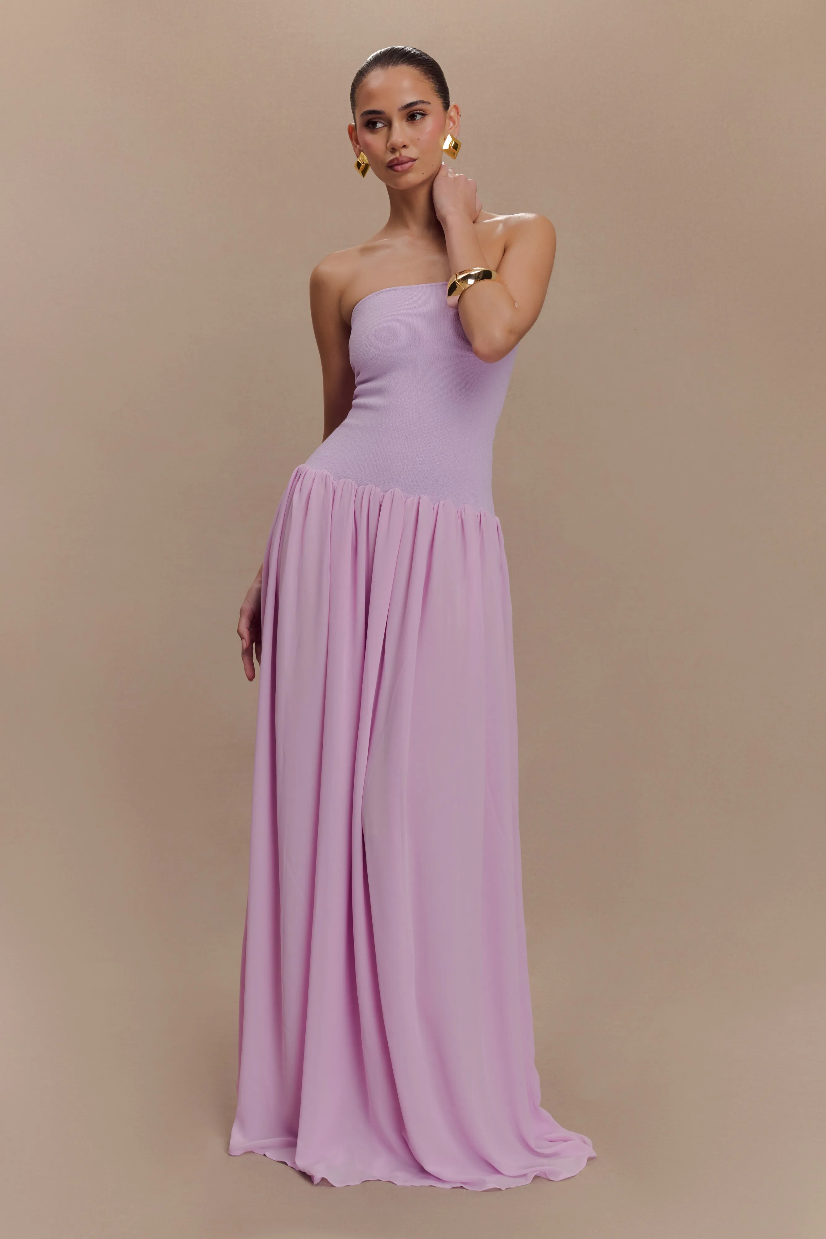 Lyanna Knit And Chiffon Strapless Maxi Dress - Lilac sold by Meshki product image thumbnail 5