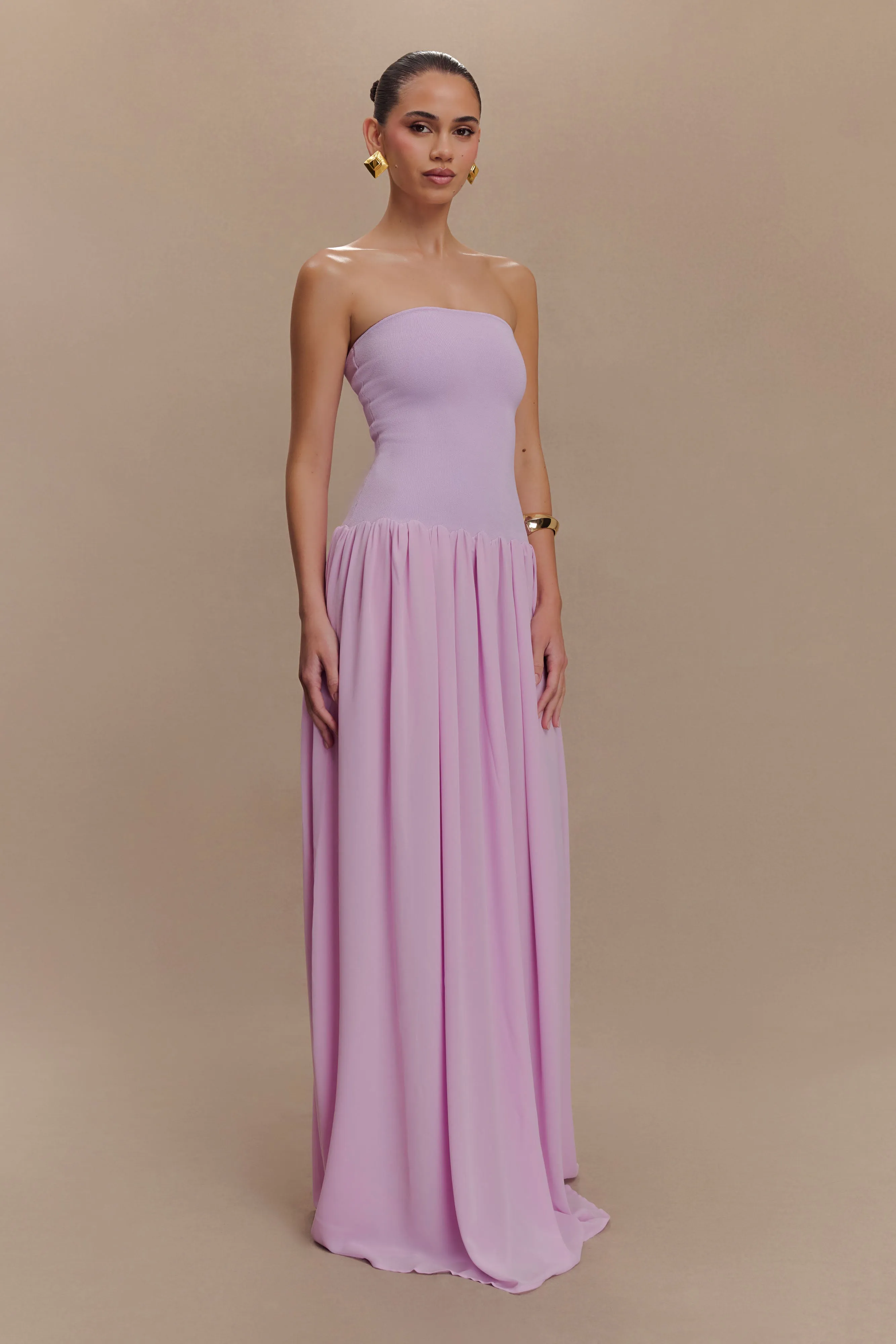 Lyanna Knit And Chiffon Strapless Maxi Dress - Lilac sold by Meshki product image thumbnail 4