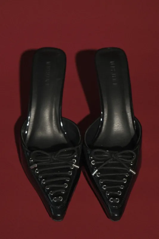 Joanne Patent Lace Up Heels - Black sold by Meshki