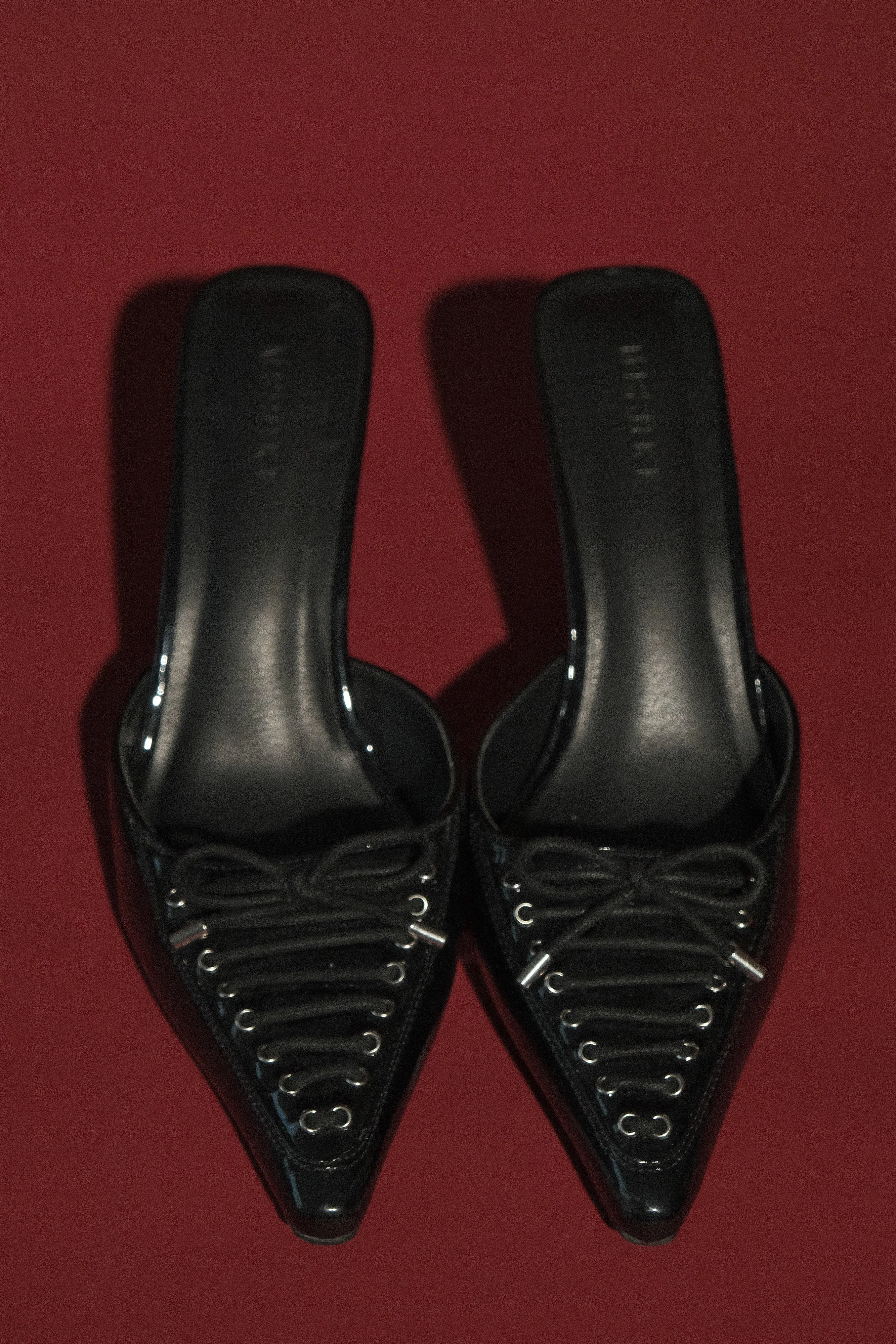 Joanne Patent Lace Up Heels - Black sold by Meshki