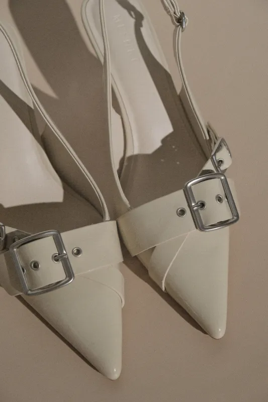 Hadley Buckle Sling Back Heels - Ivory sold by Meshki