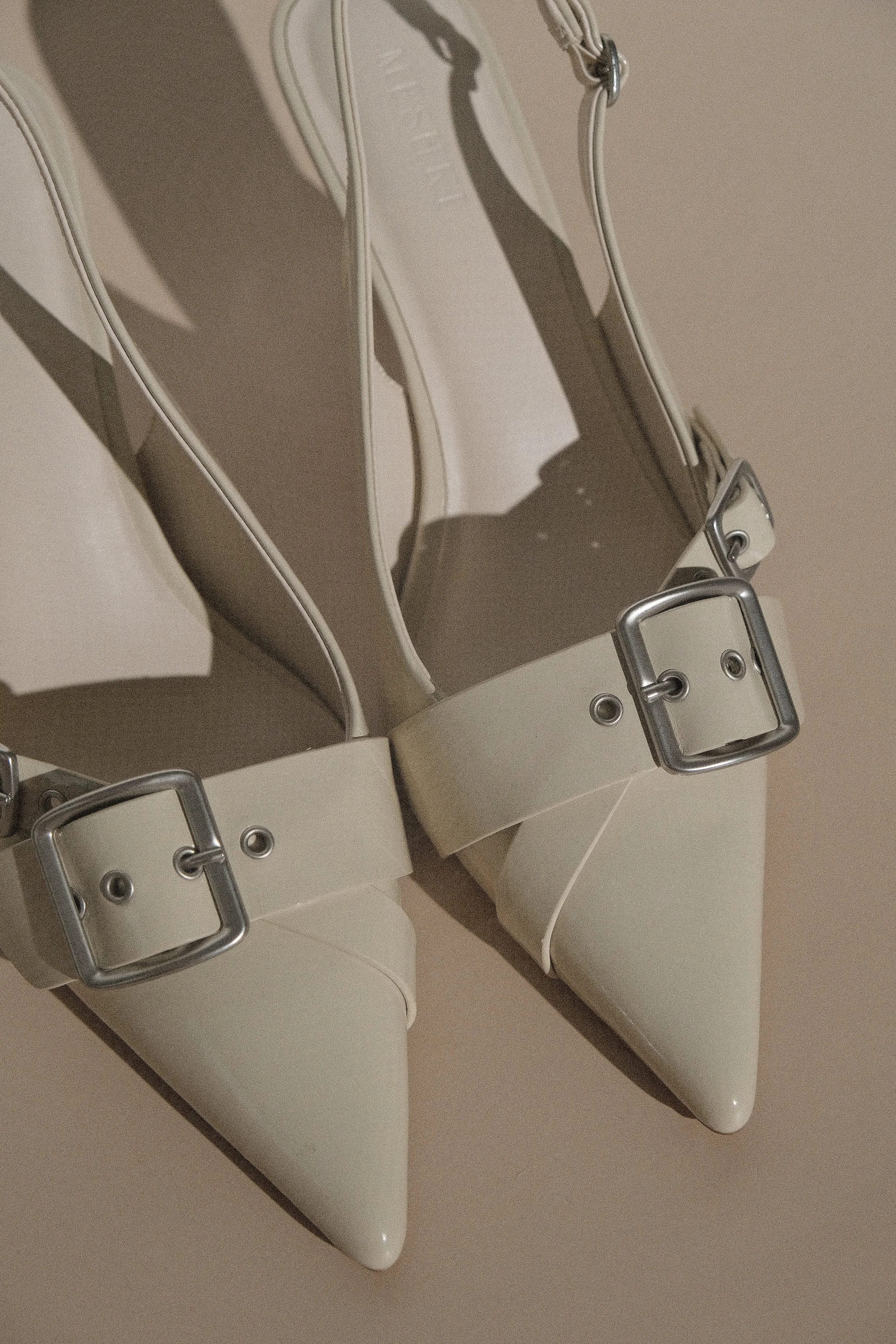 Hadley Buckle Sling Back Heels - Ivory sold by Meshki