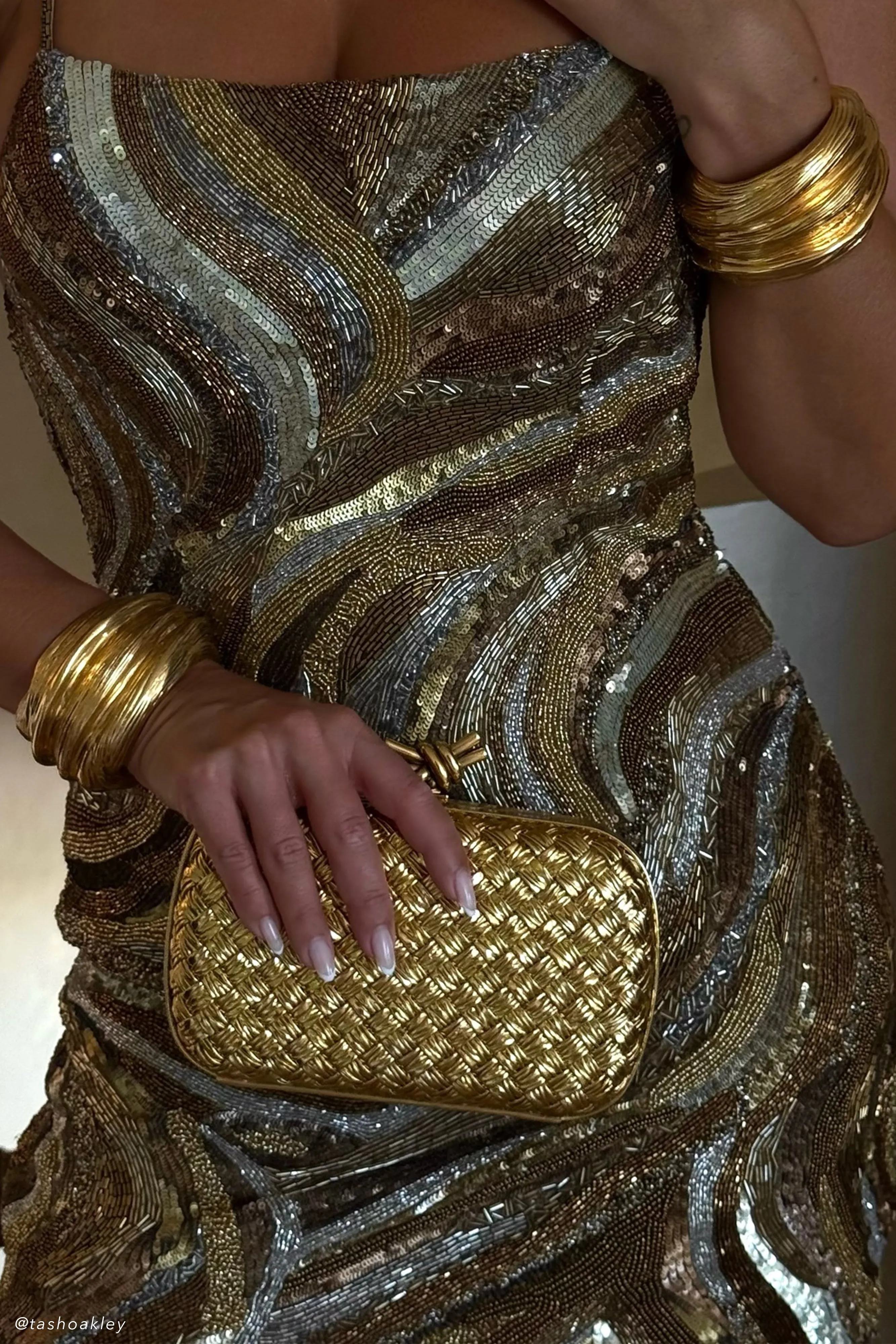 Eloise Hand Beaded Mini Dress - Gold Swirl Print sold by Meshki product image thumbnail 2