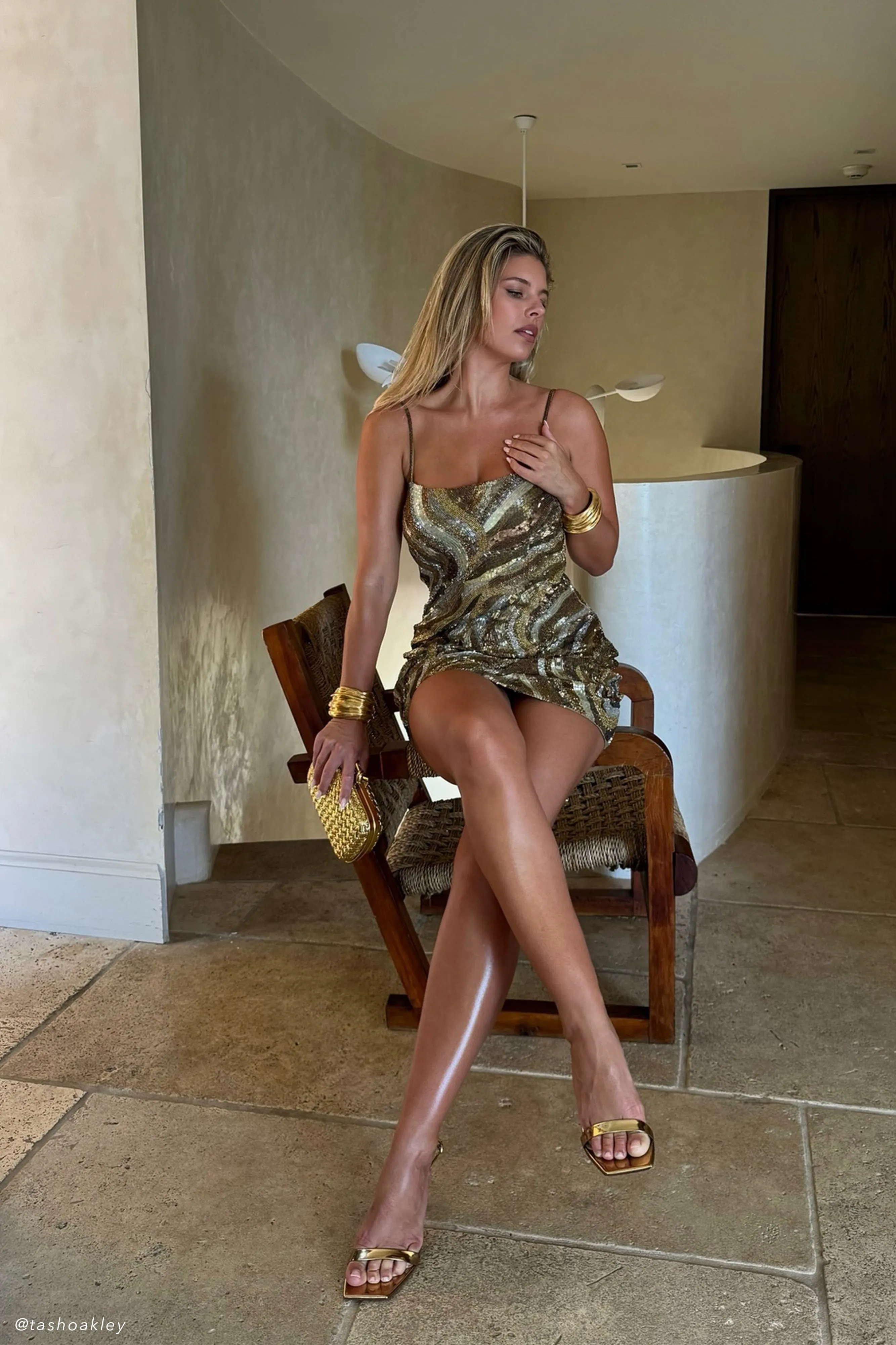 Eloise Hand Beaded Mini Dress - Gold Swirl Print sold by Meshki