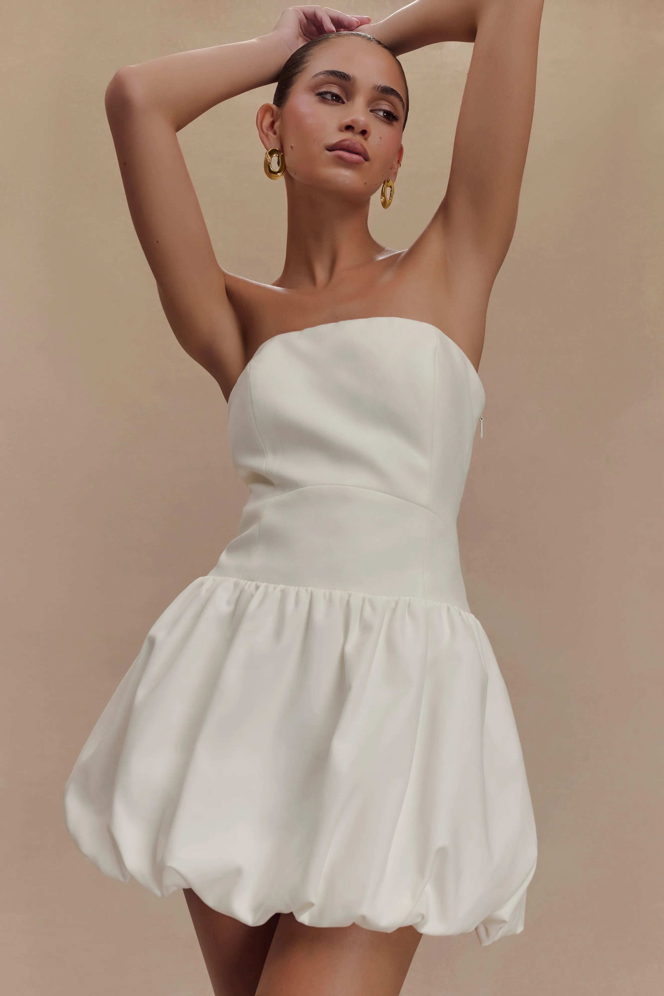 Clementina Strapless Bubble Mini Dress - White sold by Meshki product image thumbnail 3