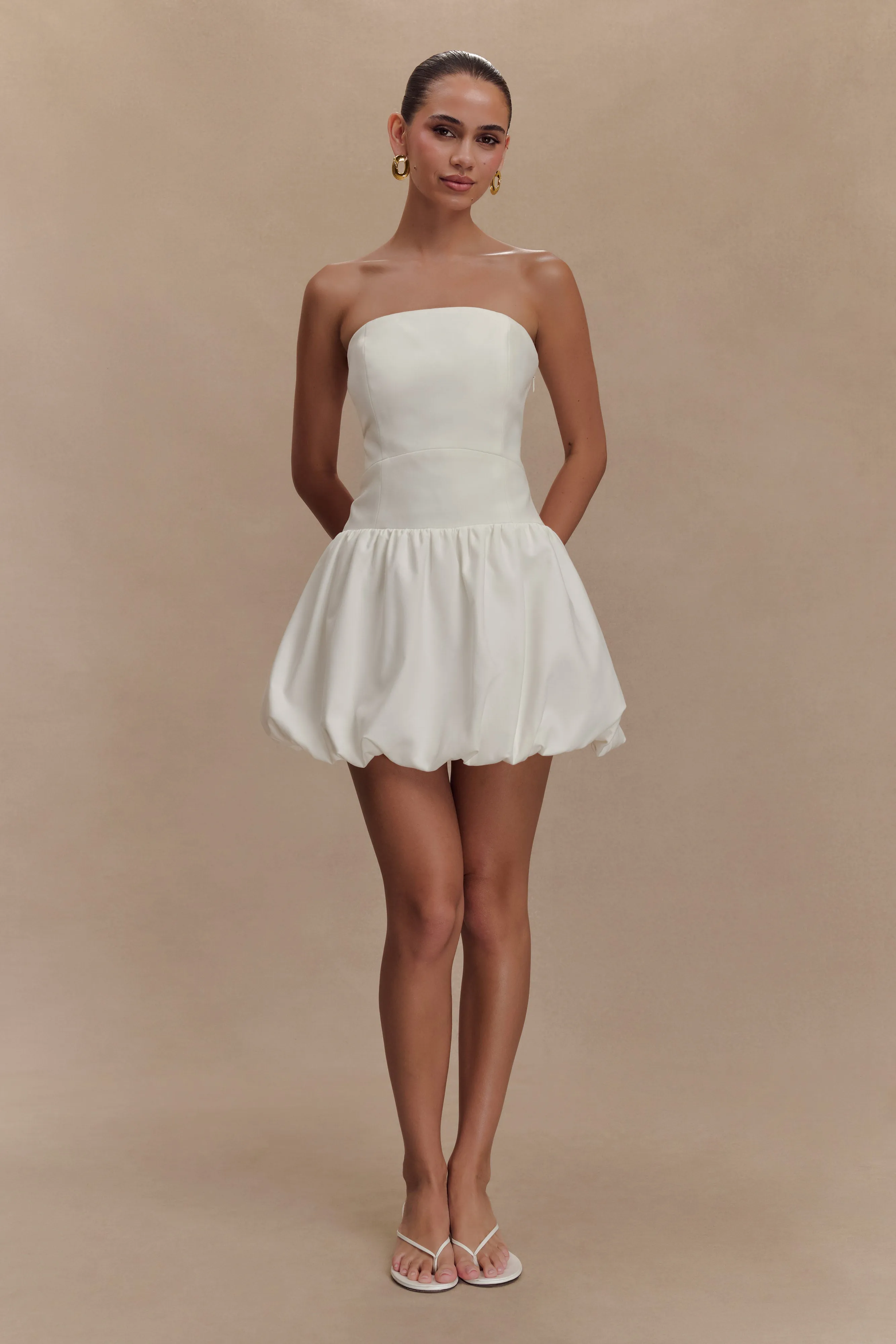 Clementina Strapless Bubble Mini Dress - White sold by Meshki