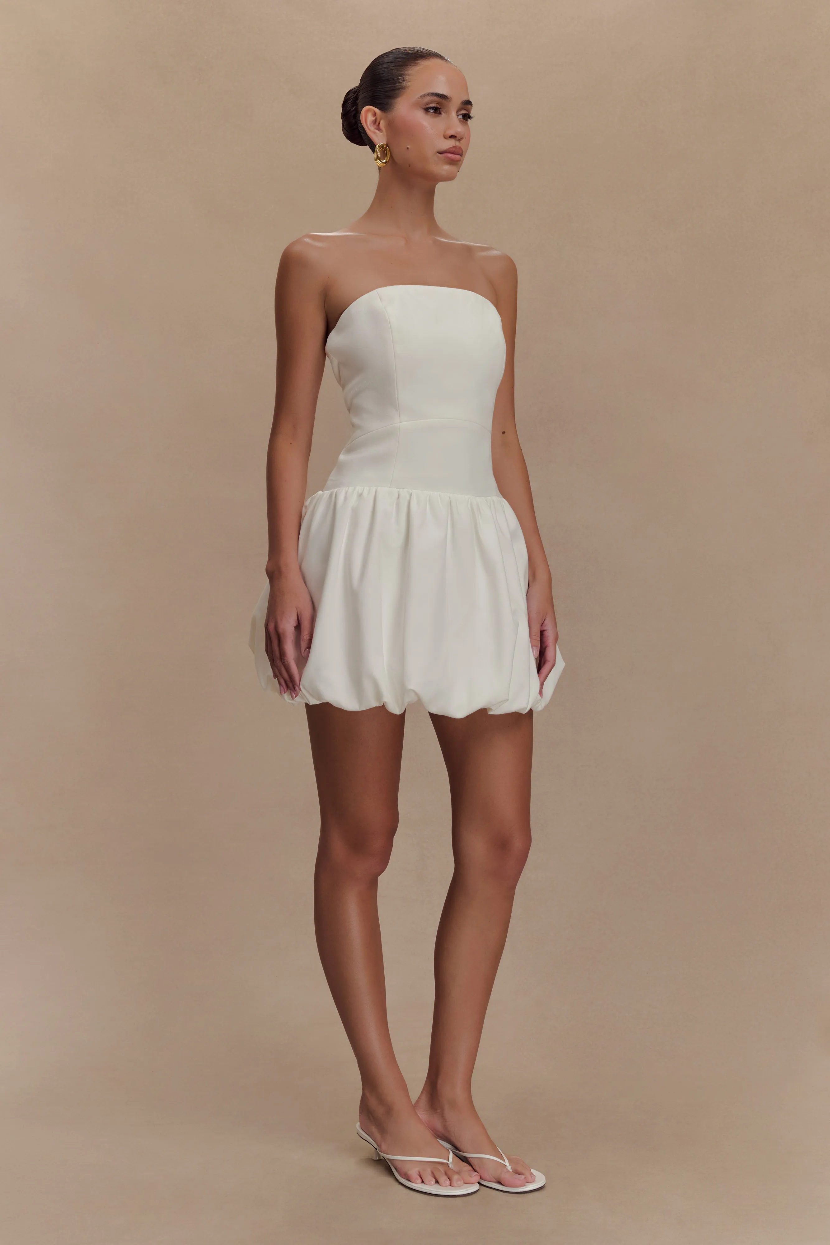 Clementina Strapless Bubble Mini Dress - White sold by Meshki product image thumbnail 5