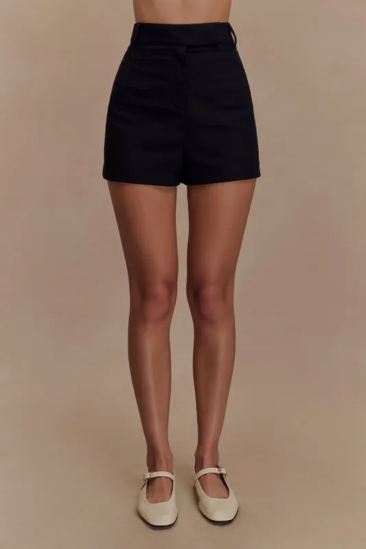 Massima Linen Shorts - Black sold by Meshki