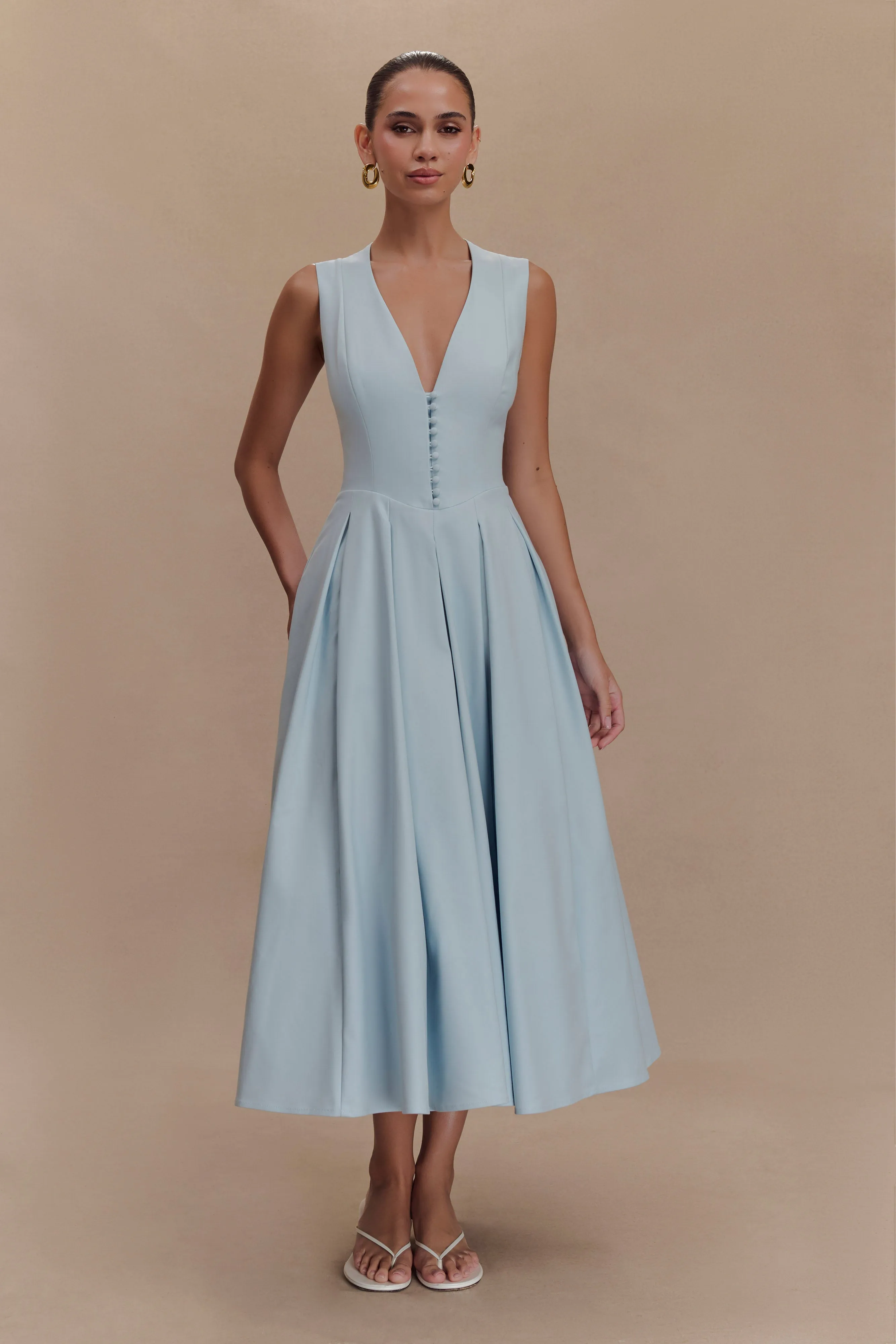 Keely Cotton Sleeveless Midi Dress - Sky Blue sold by Meshki
