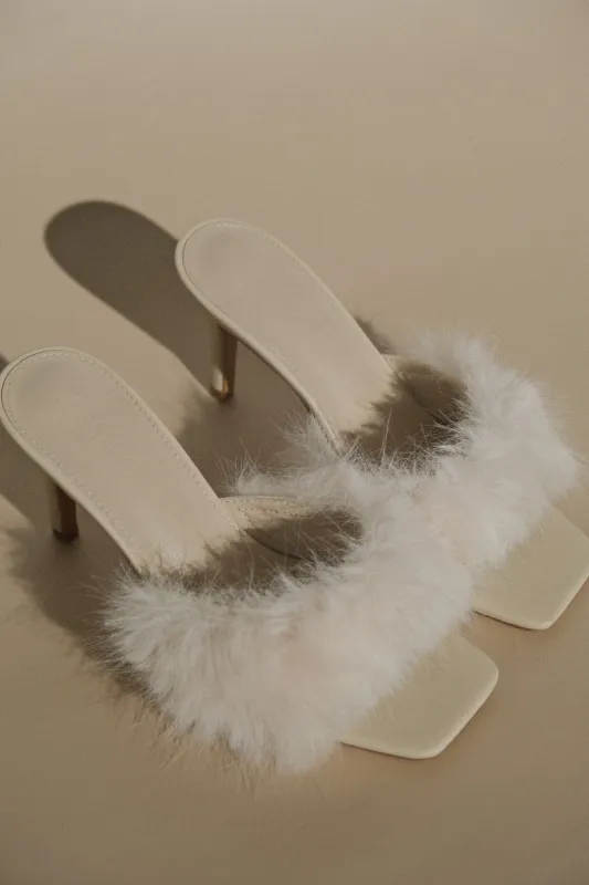 Torrance Faux Fur Heel - Ivory sold by Meshki