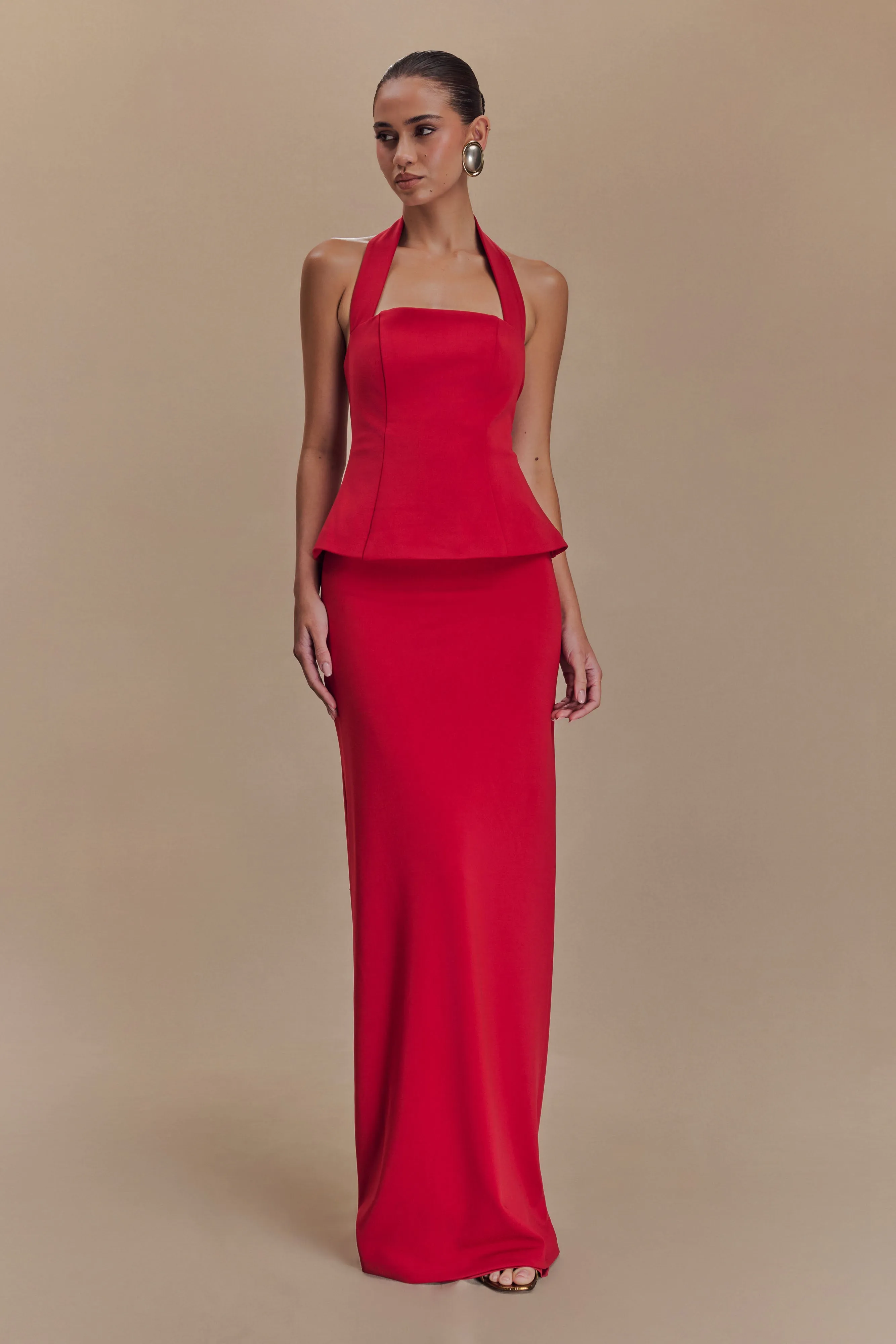 Bertie Peplum Halter Maxi Dress - Ruby Red sold by Meshki product image thumbnail 5