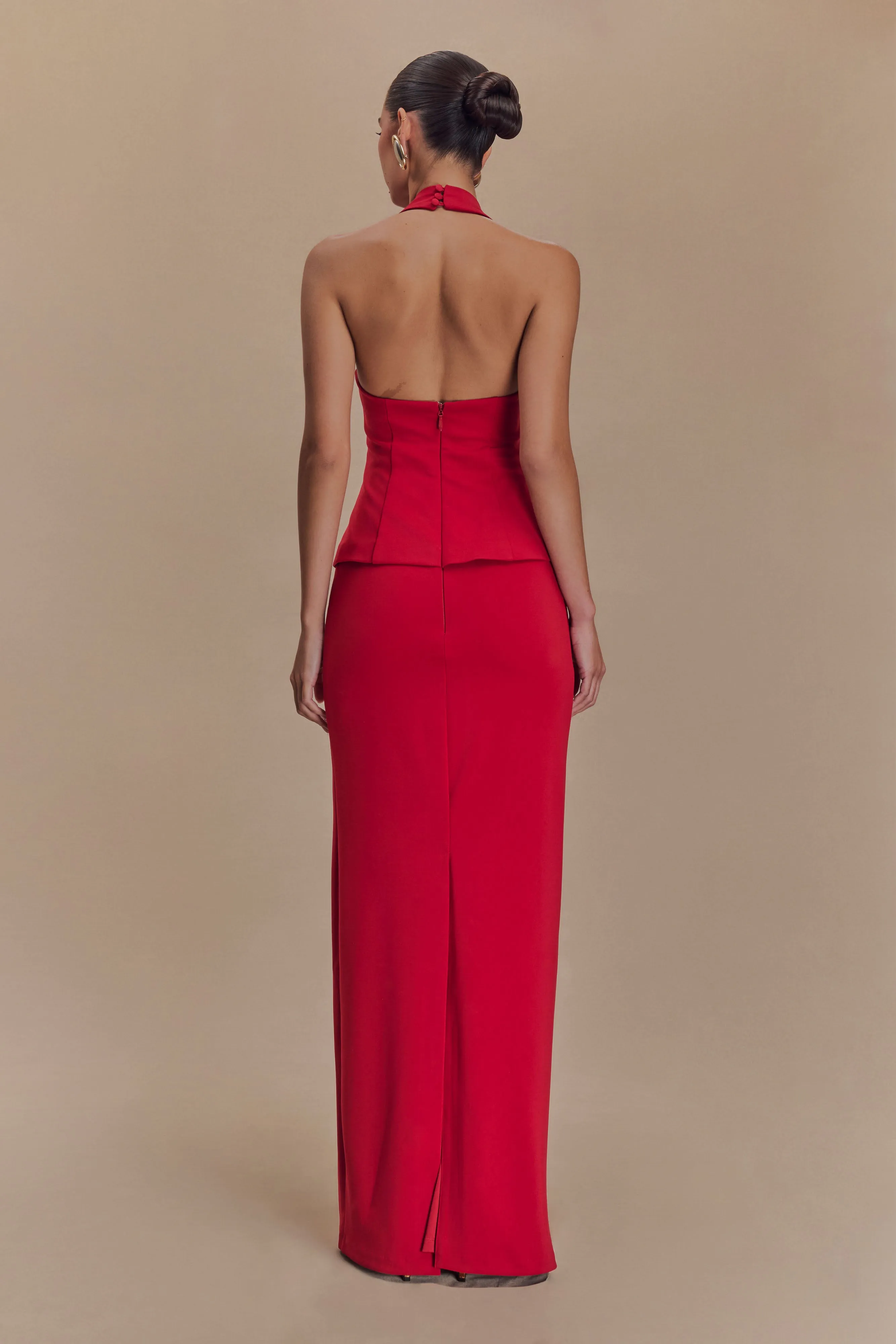 Bertie Peplum Halter Maxi Dress - Ruby Red sold by Meshki product image thumbnail 2