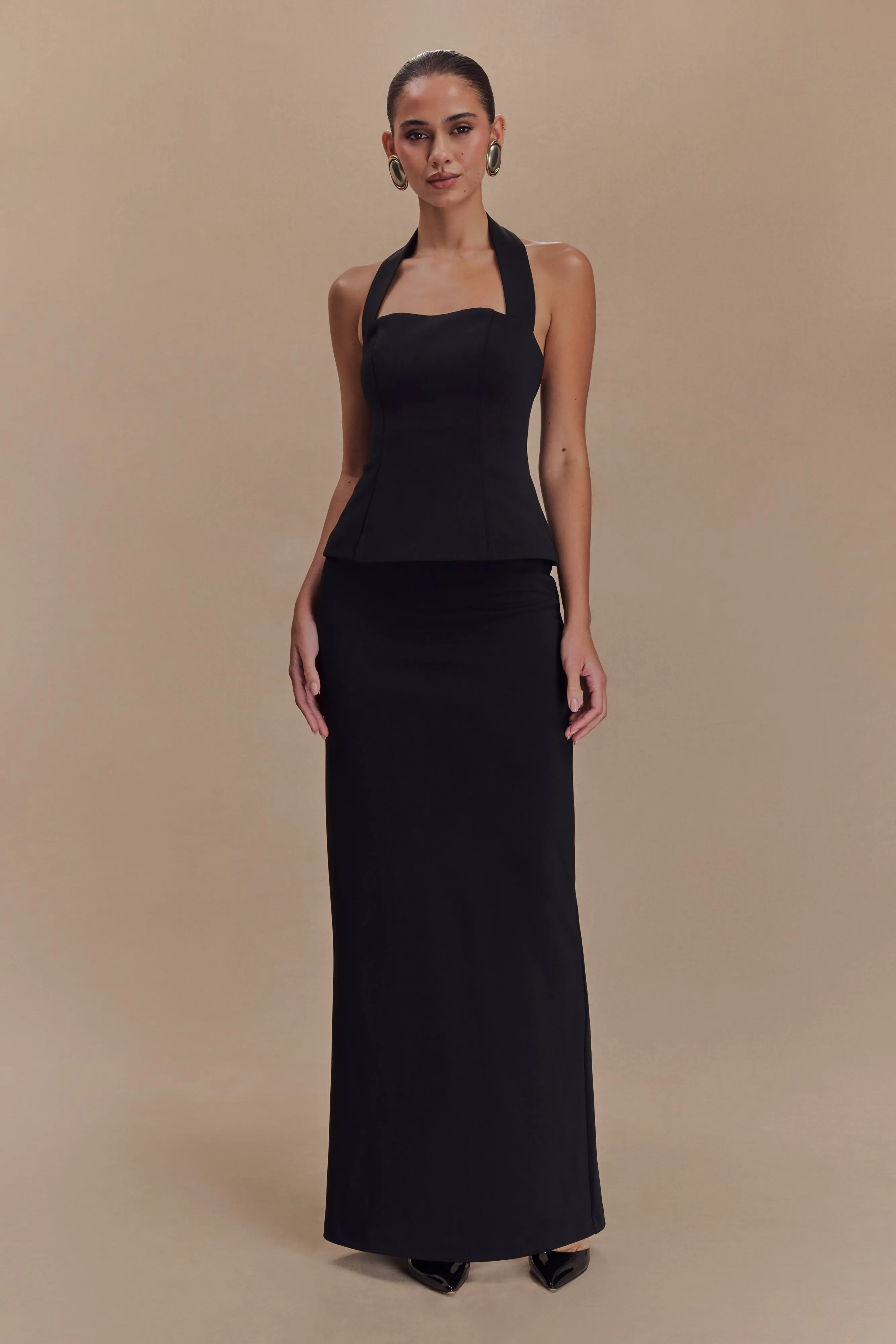 Bertie Peplum Halter Maxi Dress - Black sold by Meshki product image thumbnail 4