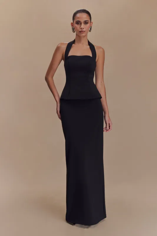 Bertie Peplum Halter Maxi Dress - Black sold by Meshki